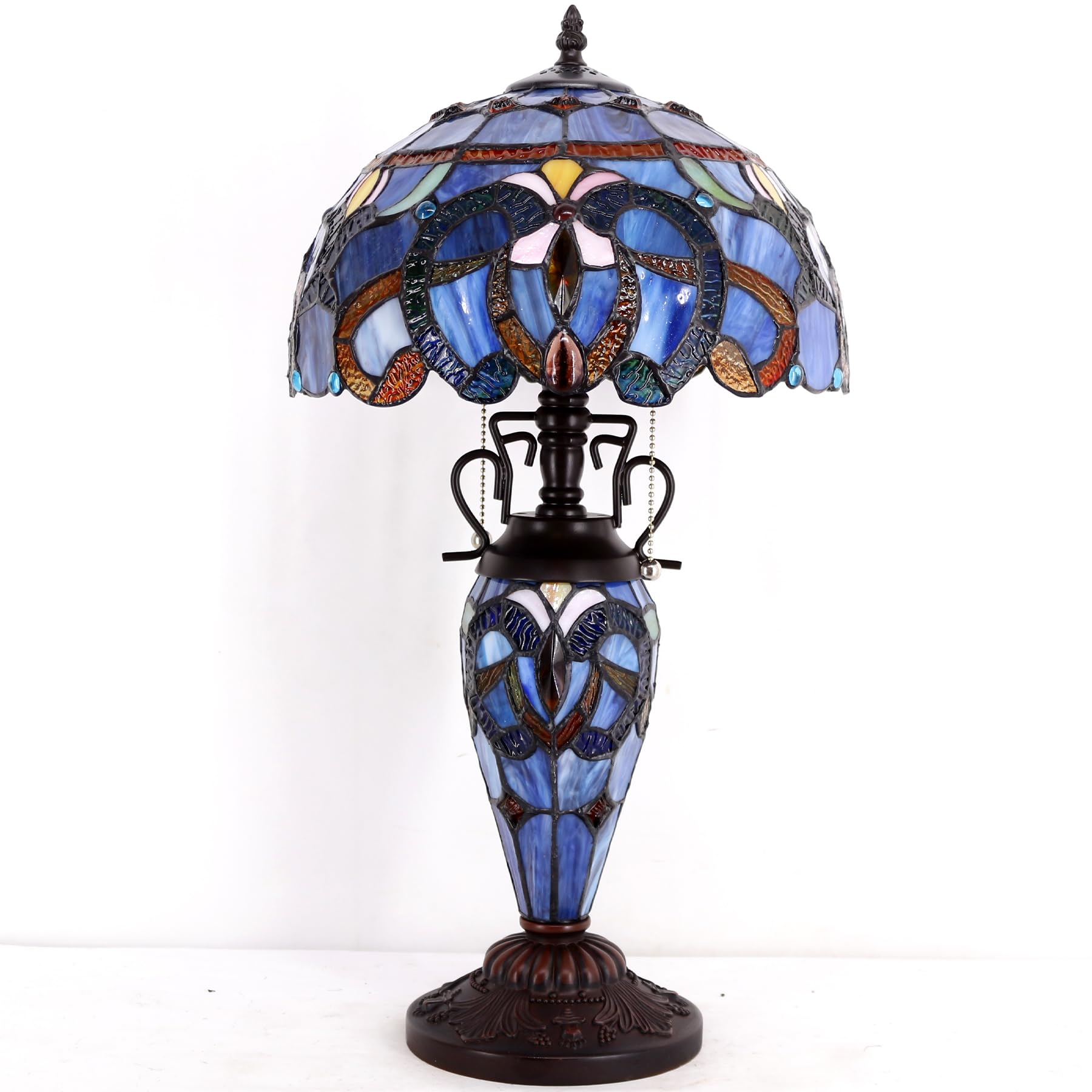 WERFACTORY Tiffany Style Lamp Blue Purple Cloud Stained Glass Table Lamp 12X12X22 Inches Mother-Daughter Vase Desk Reading Light — view 3