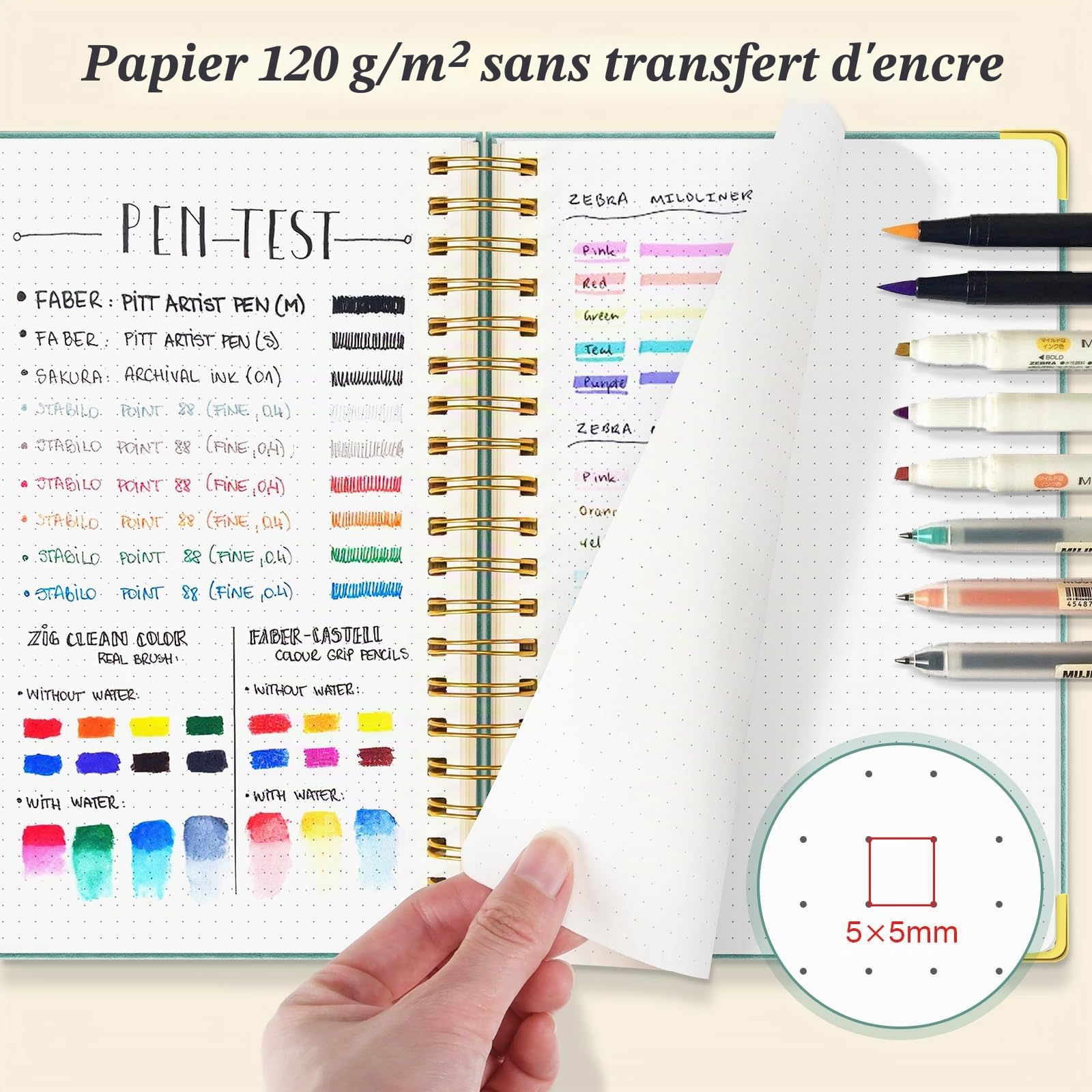 Carnet de notes à points et grille à spirale, 300 pages, carnets en cuir avec contenu, papier épais de 120 g/m² sans débordement, carnets A4 à grands points pour femmes et hommes, 21,6 cm x 28 cm