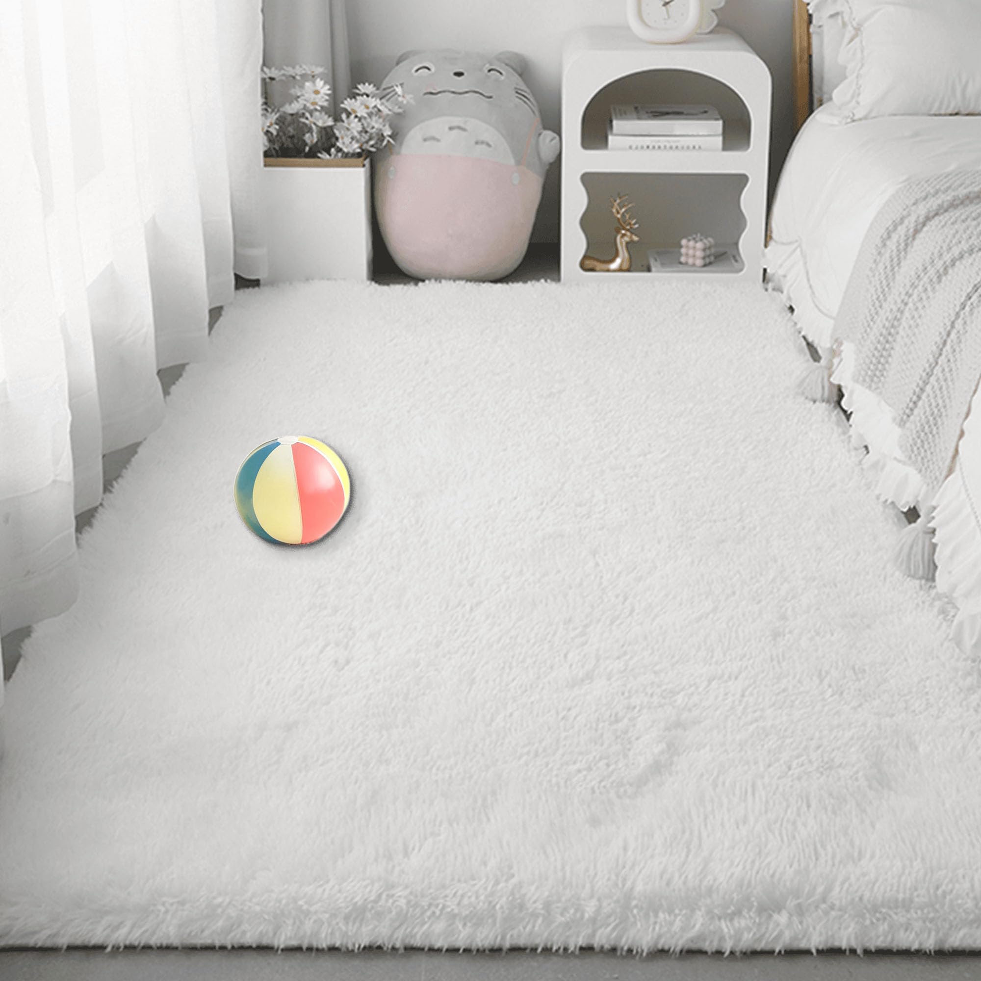 Tapis salon 120 x 220 cm lavable et grand tapis de chambre blanc douillet