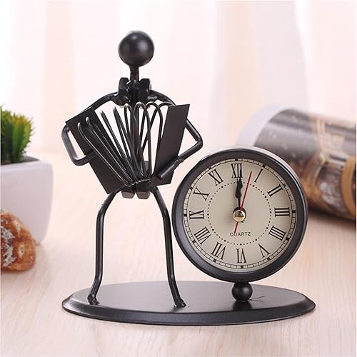 Miniatura 12 de Reloj de estatua de hierro creativo para hombre, arte de hierro, reloj retro personalizado, adornos de escritorio, manualidades para el hogar, sala