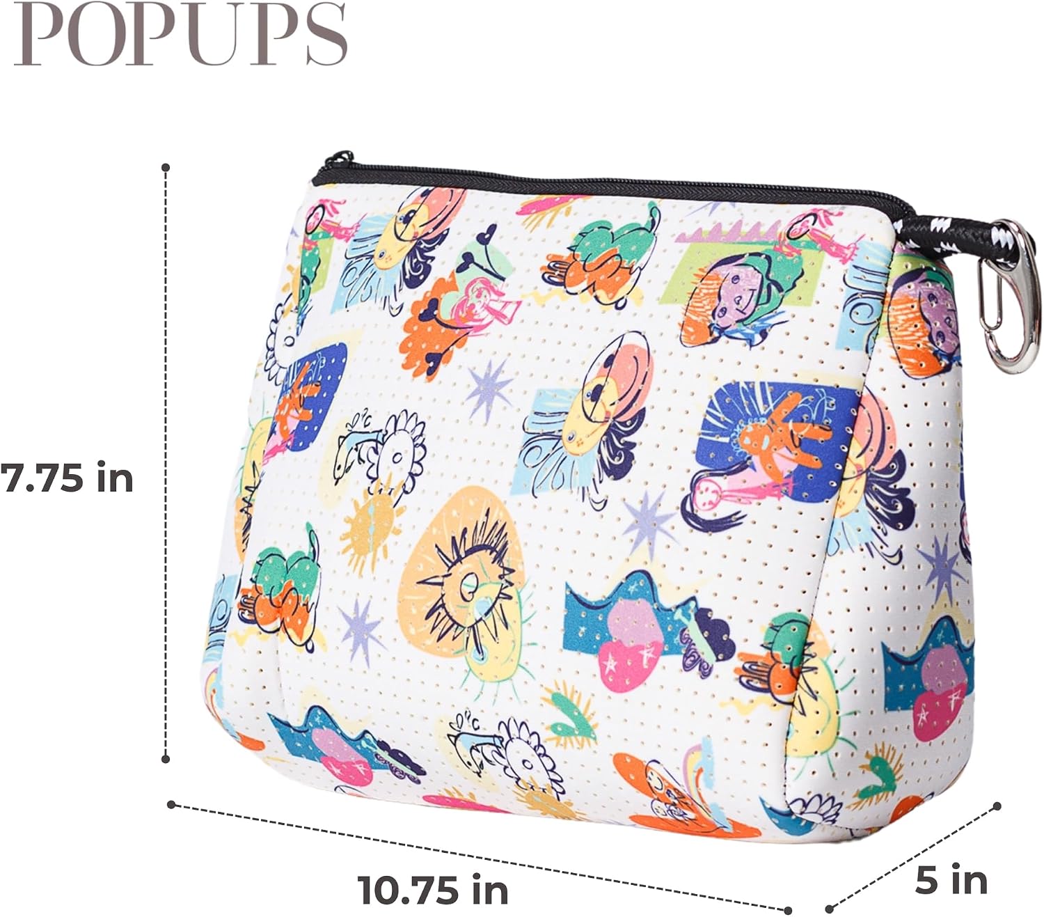 POPUPS Large Makeup Bag with Zipper - Waterproof Neoprene Cosmetic Bag 7.7 x 10.75 x 5 inches