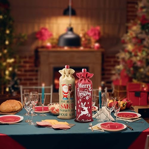 Miniatura 3 de 2 bolsas de vino, bolsas de regalo de vino de Navidad, regalos de boda, bolsa de vino, regalos de boda para pareja (Navidad de felicidad)