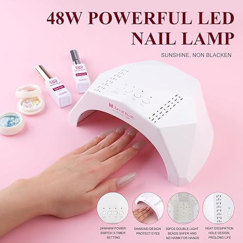 Miniatura 5 de Kit de gel de uñas de polietileno, gel de extensión de uñas de 8 colores, gel de uñas con purpurina gris, rojo y negro con 2 esmaltes de gel, capa