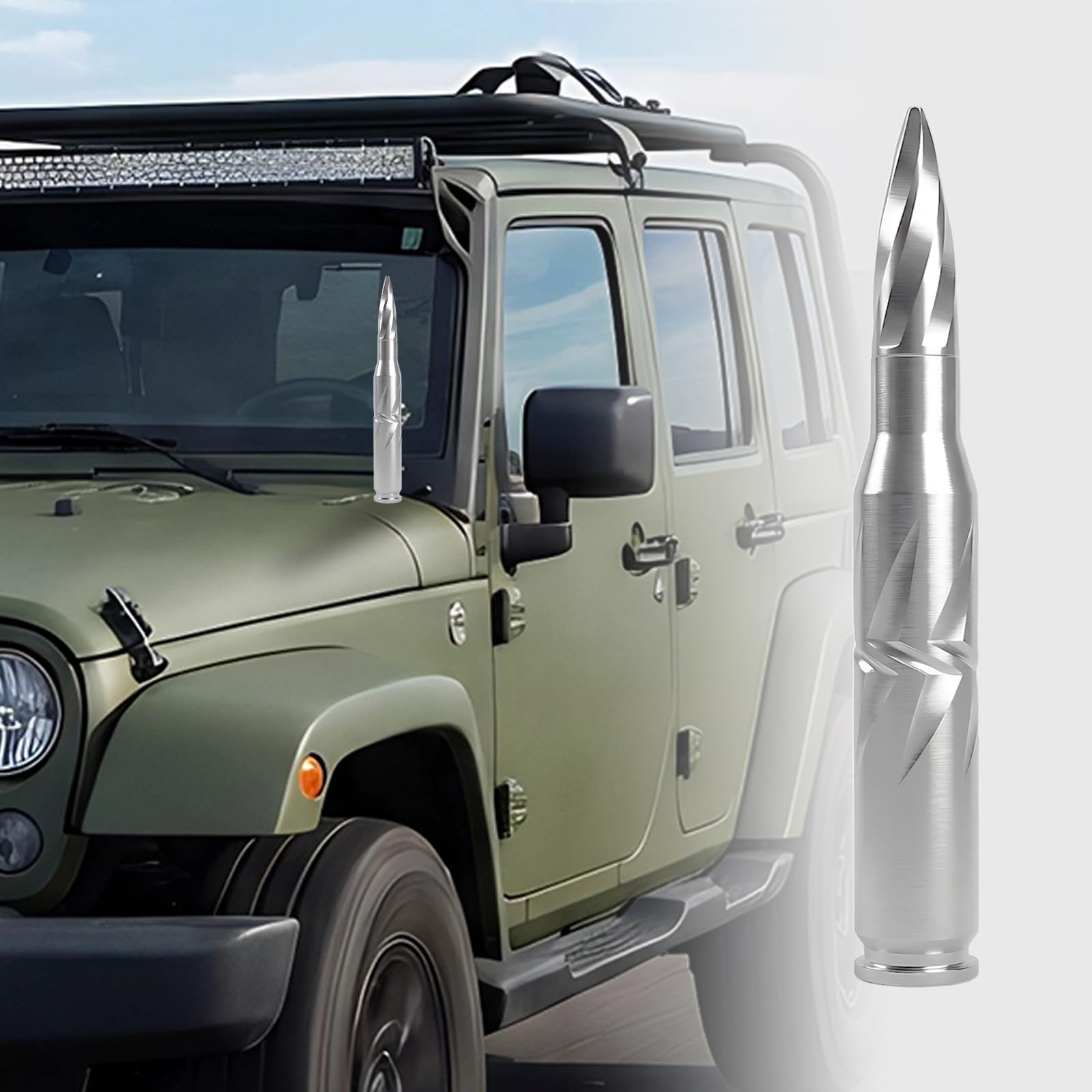 50 Cal Bullet Antenna Silver Antenna for Car Antenna Replacement Truck Antenna Bullet Antenna Slverado 1500 Bullet Antenna Ford f150 f250 GMC Sierra 1500 ram 1500 Jeep Truck Accessories (Silver)