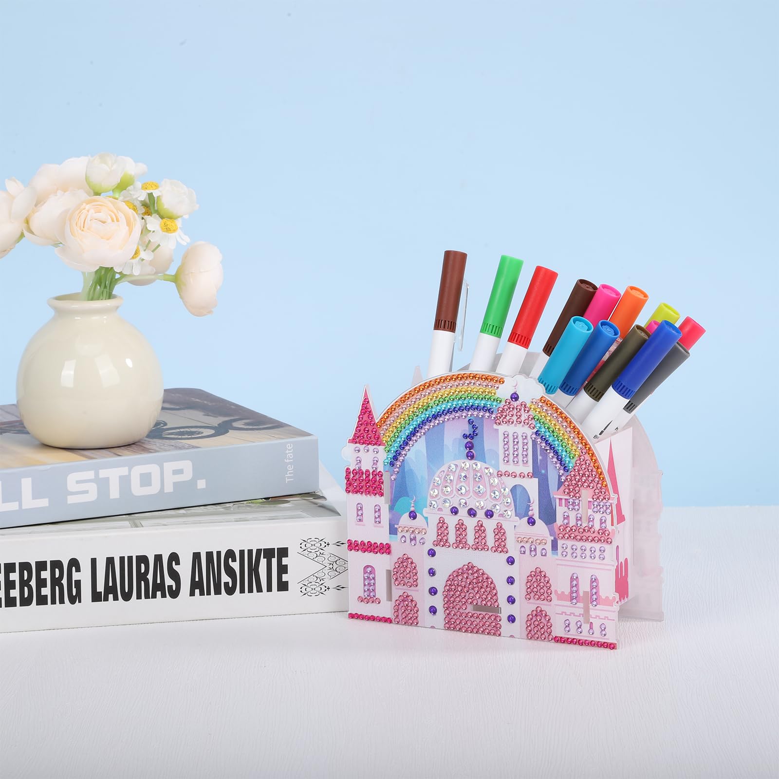 Lebartm DIY Diamond Painting Pen Holder Ornaments Desktop Pencil Holder Ornaments Double Sided Spot Drill Makeup Brush Holder Organizer Office