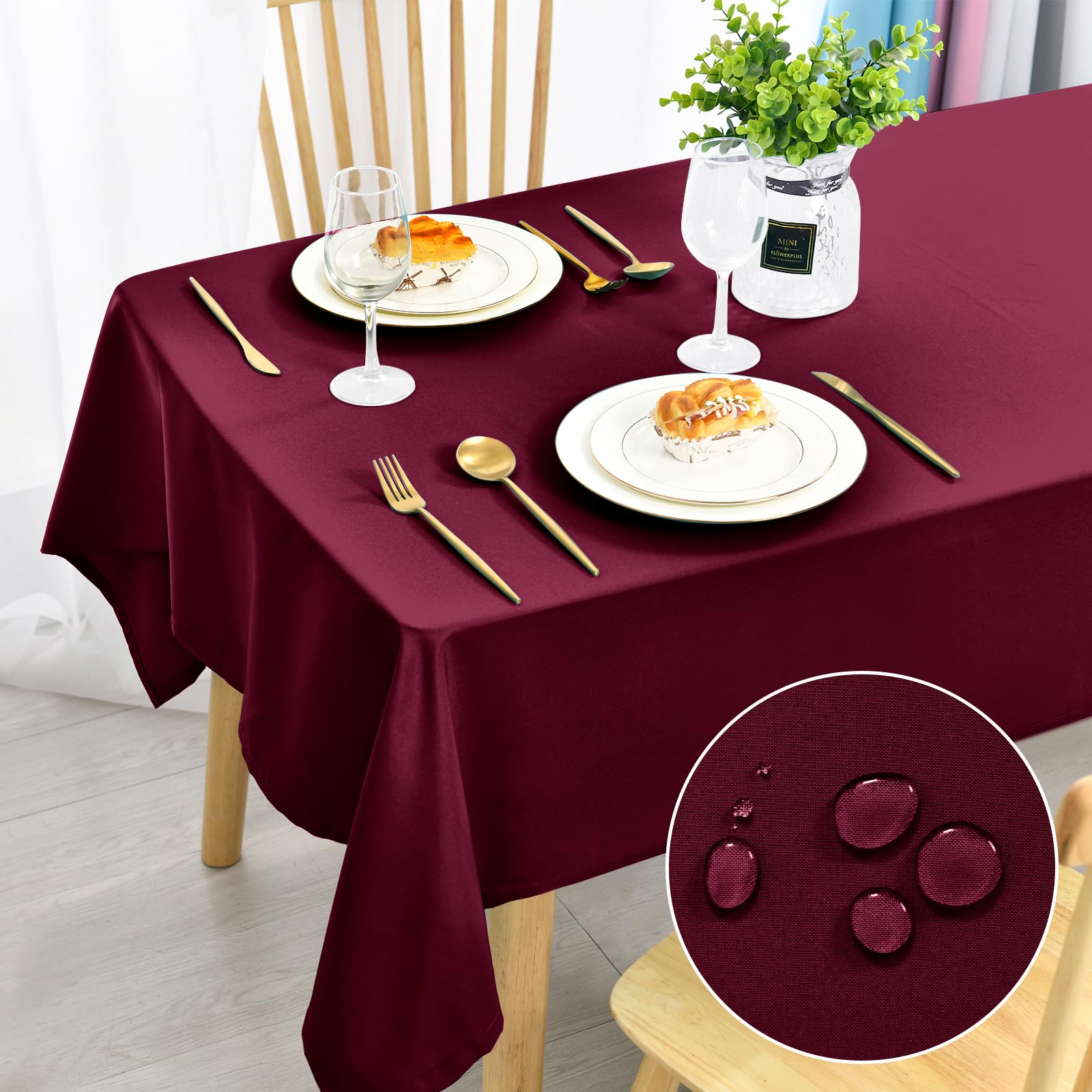 DWCN Outdoor Table Cloth Wipe Clean Waterproof Tablecloth Washable,Burgundy — image 1