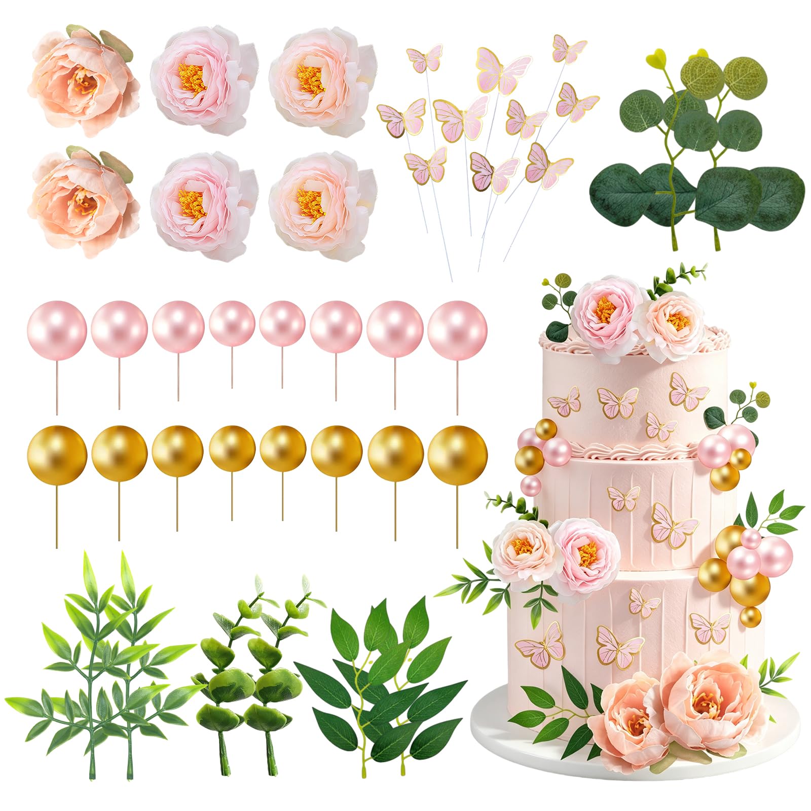 40 pcs flower cake decorations wedding birthday cake decorations for women