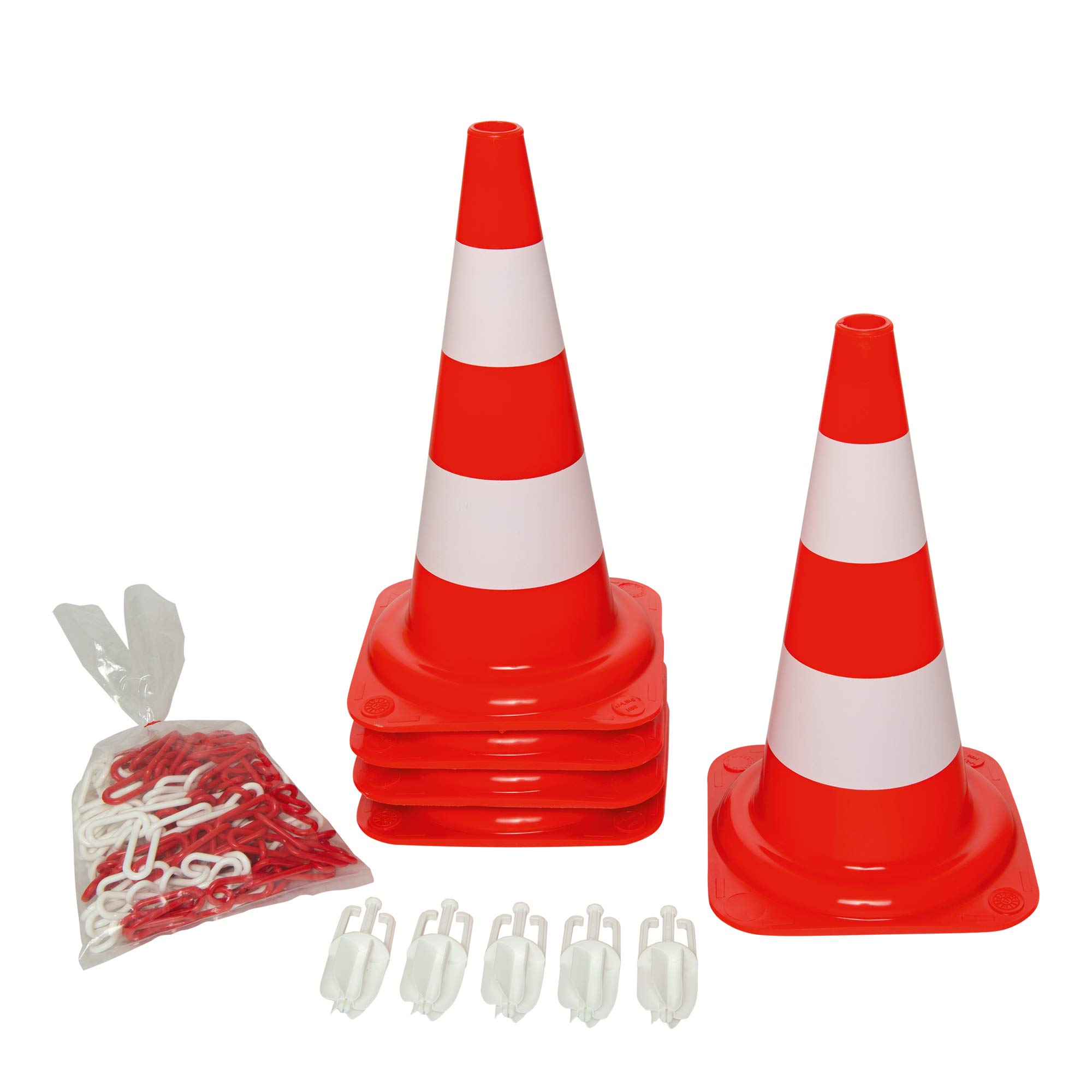 Cône de vision orange H 750 mm en polyéthylène avec chaîne de 10 m