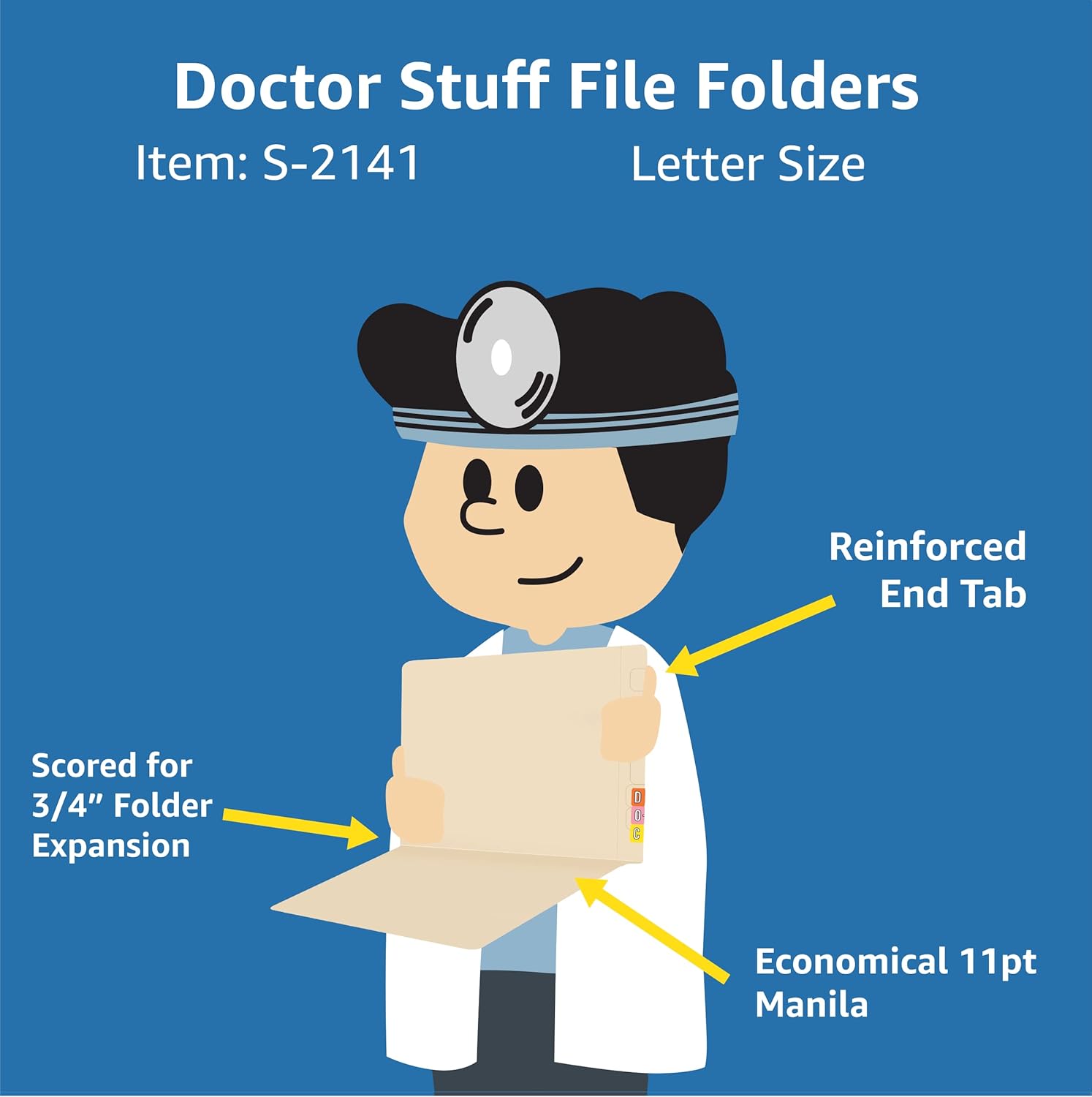 Manila File Folders, Doctor Stuff, Letter Size Reinforced Jeter Style End Tab Folder with Printed Tic Marks, 11 pt Manila Stock, Carton of 250