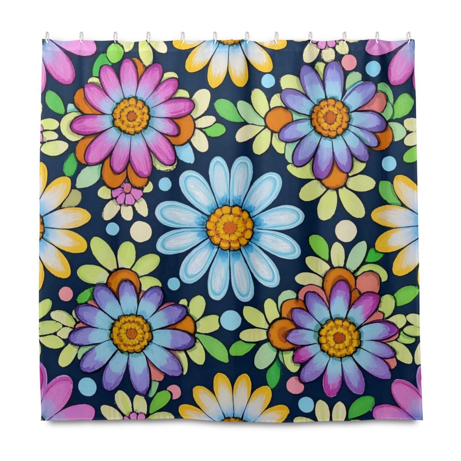 Rideau de douche imperméable avec doublure lavable décoration marguerite