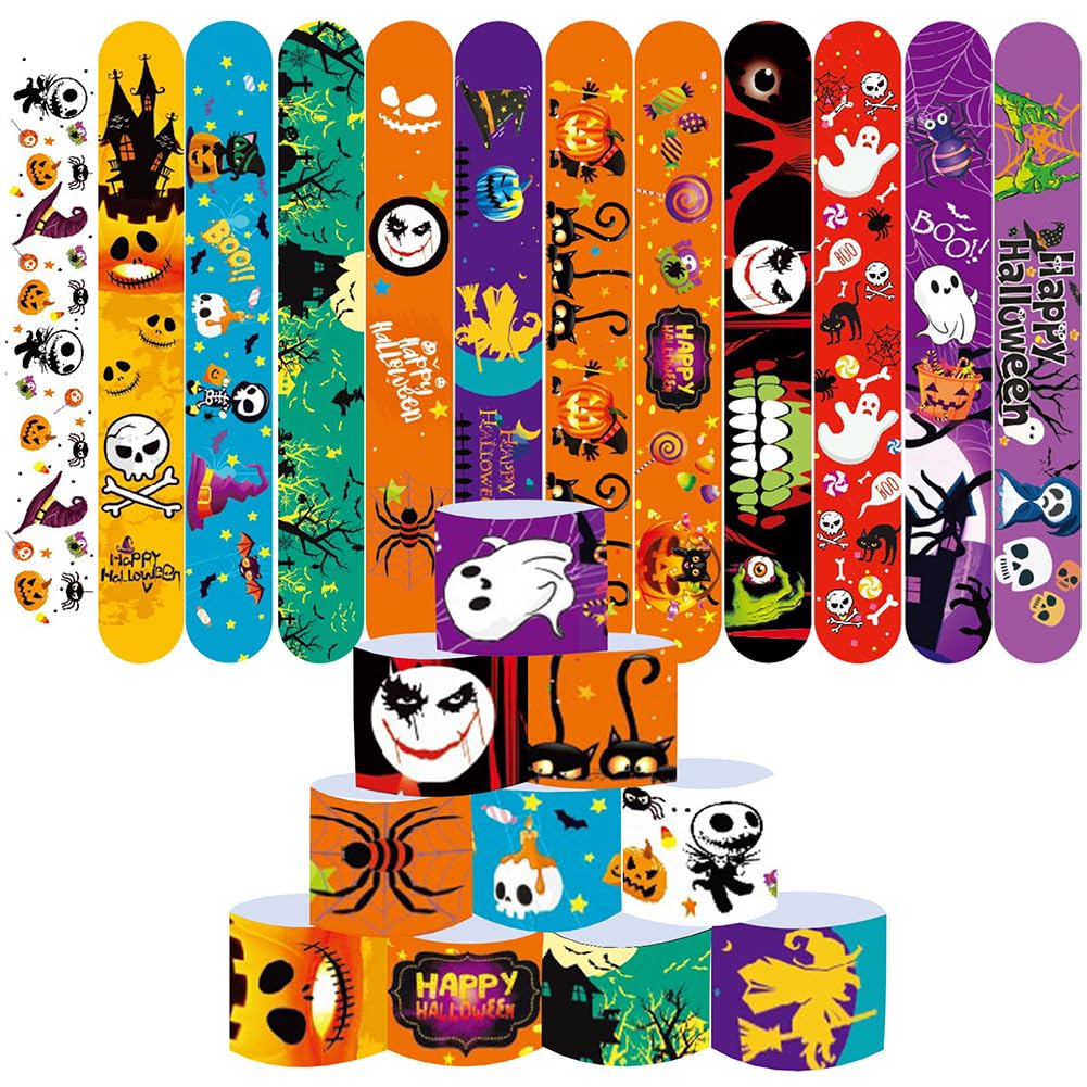 UZSXHJ 48 Pulseras Slap Halloween Slap Bracelets Pulseras de Halloween para Niños Bofetada Pulseras Halloween Fiesta Pulseras a Presión Slap Bracelets Niños para Regalos