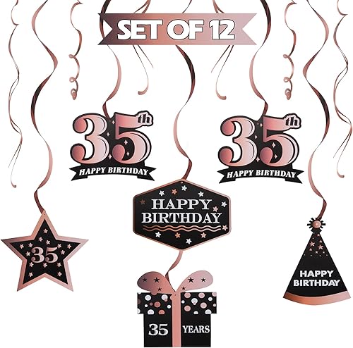 Miniatura 578 de LINGTEER Happy 65th Birthday Decorations Set - 12Pcs Black & Gold Swirls Streamer,Happy Birthday Bunting Banner,Cheers to 65 Years Old Bday Party