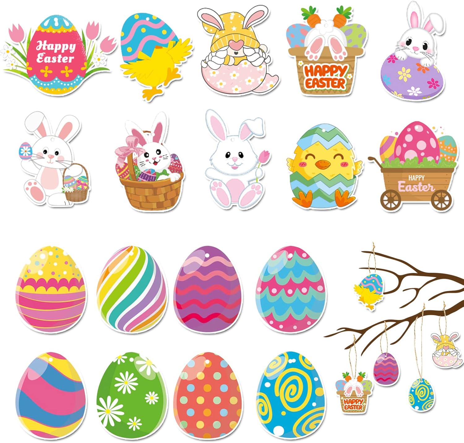 Geepen Easter Decorations 18PCS Hanging Easter Eggs Easter Bunny Hanging Decorations for Easter