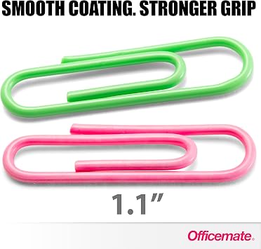 Officemate Vinyl Coated #2 Paper Clips, Assorted Colors, Tub of 1000 (97634)