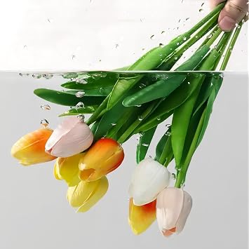 15PCS Artificial Tulips Flowers,Real Touch 14 Silk Fake Tulips,Bulk Fake Flowers,Faux Flowers,Artificial Flowers for Home Kitchen Office Dining Room Wedding Decorations (Colorful)