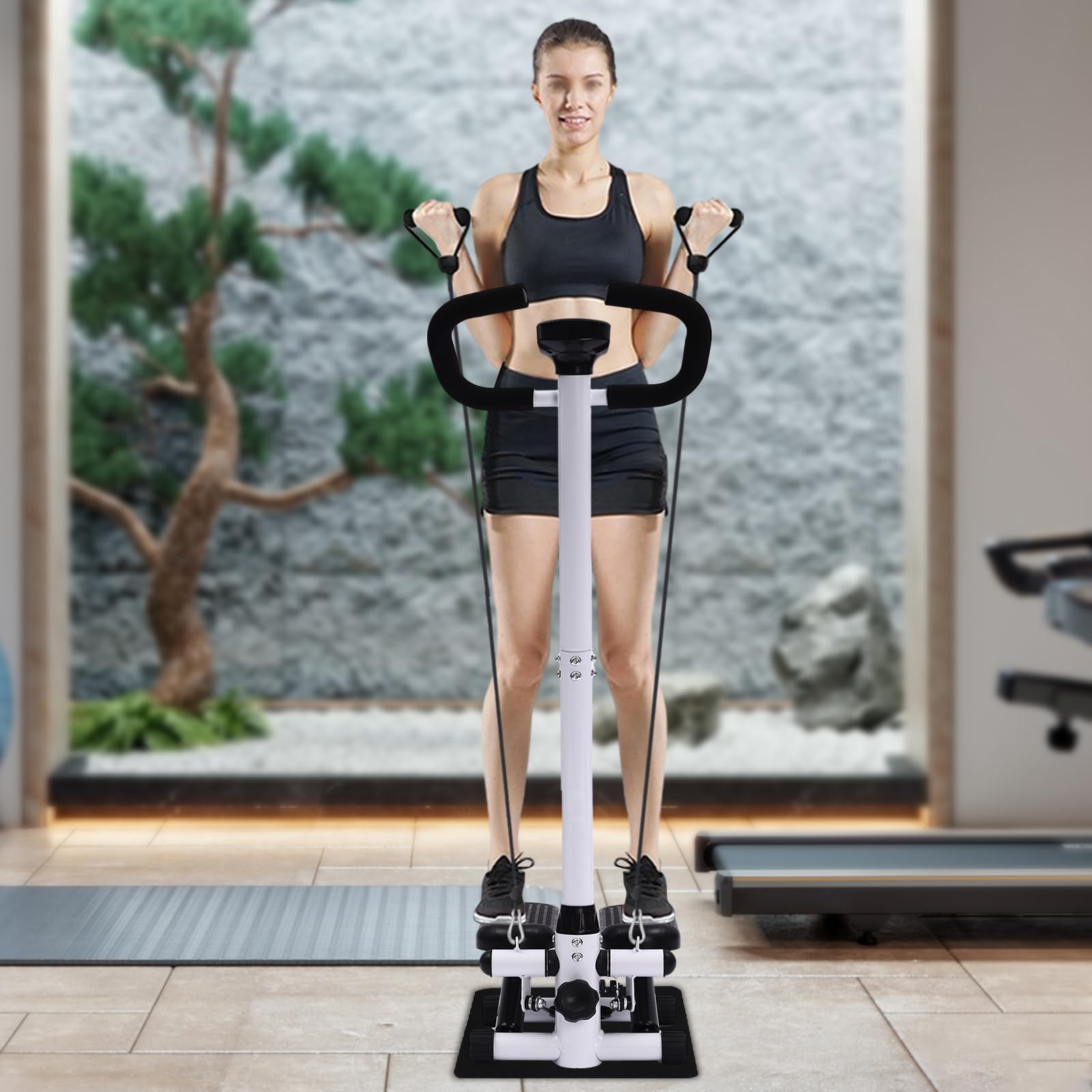 Negro Fitness Stepper, Ejercicio Stepper Fitness Stepper con manillar, para casa, apartamento, oficina, sala de estar, gimnasio, 29 x 39 x 110 cm