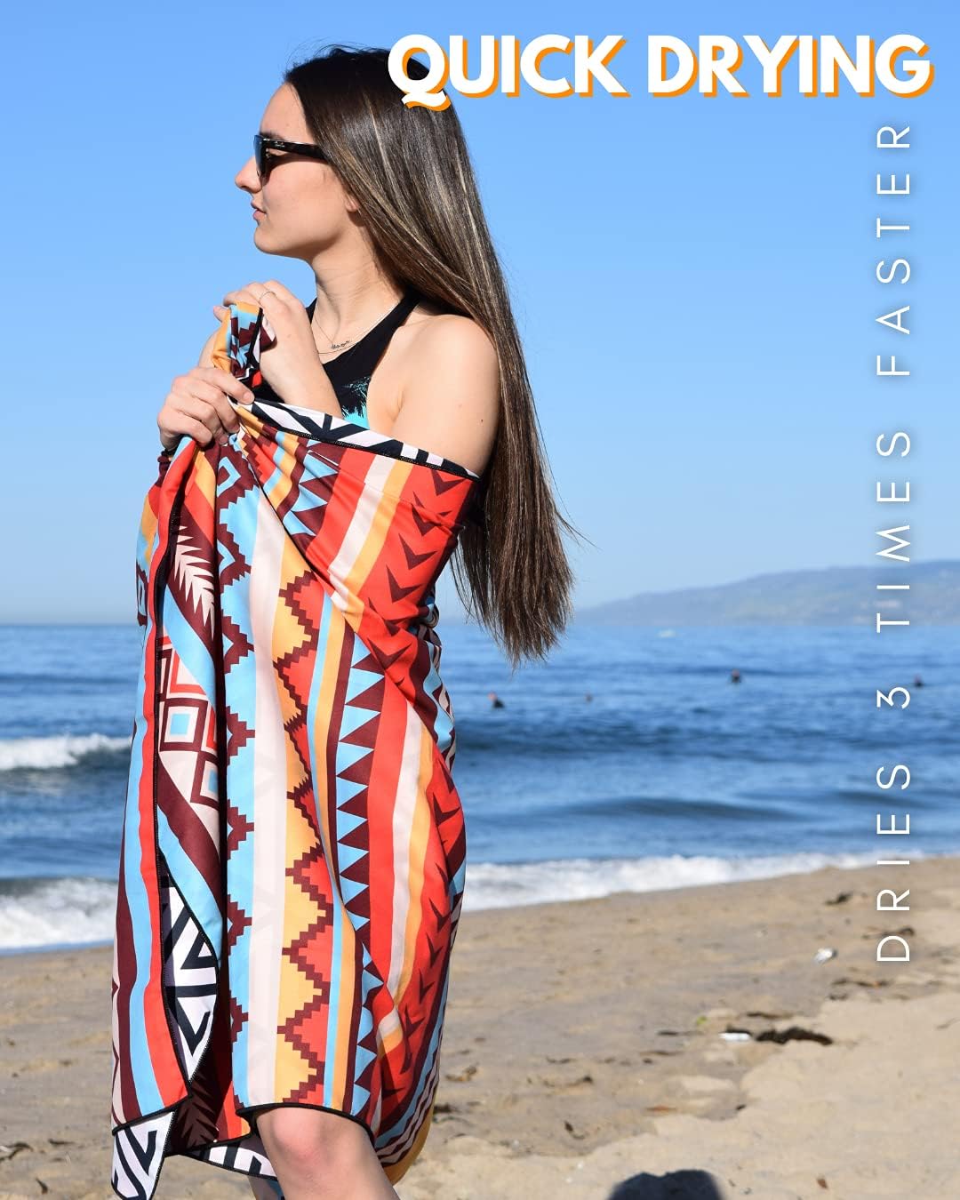 ECCOSOPHY Bundle of 2 Large 71x35 inch Microfiber Beach Towels with Travel Pouch. Designed to Keep You Sand Free and Comfortable.