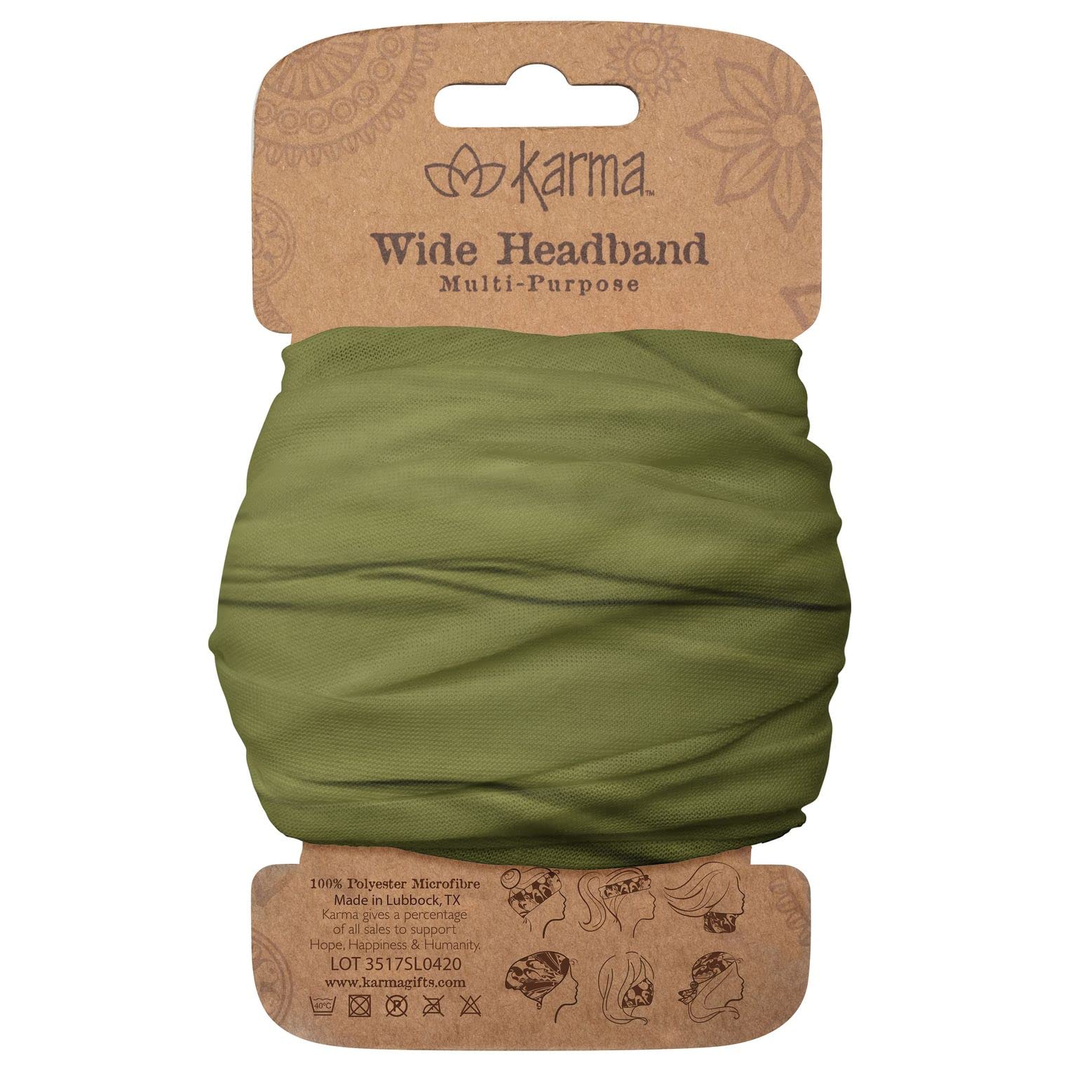 Karma Olive Headband for Women - Wide - Fabric Headband and Stretchy Hair Scarf - Green