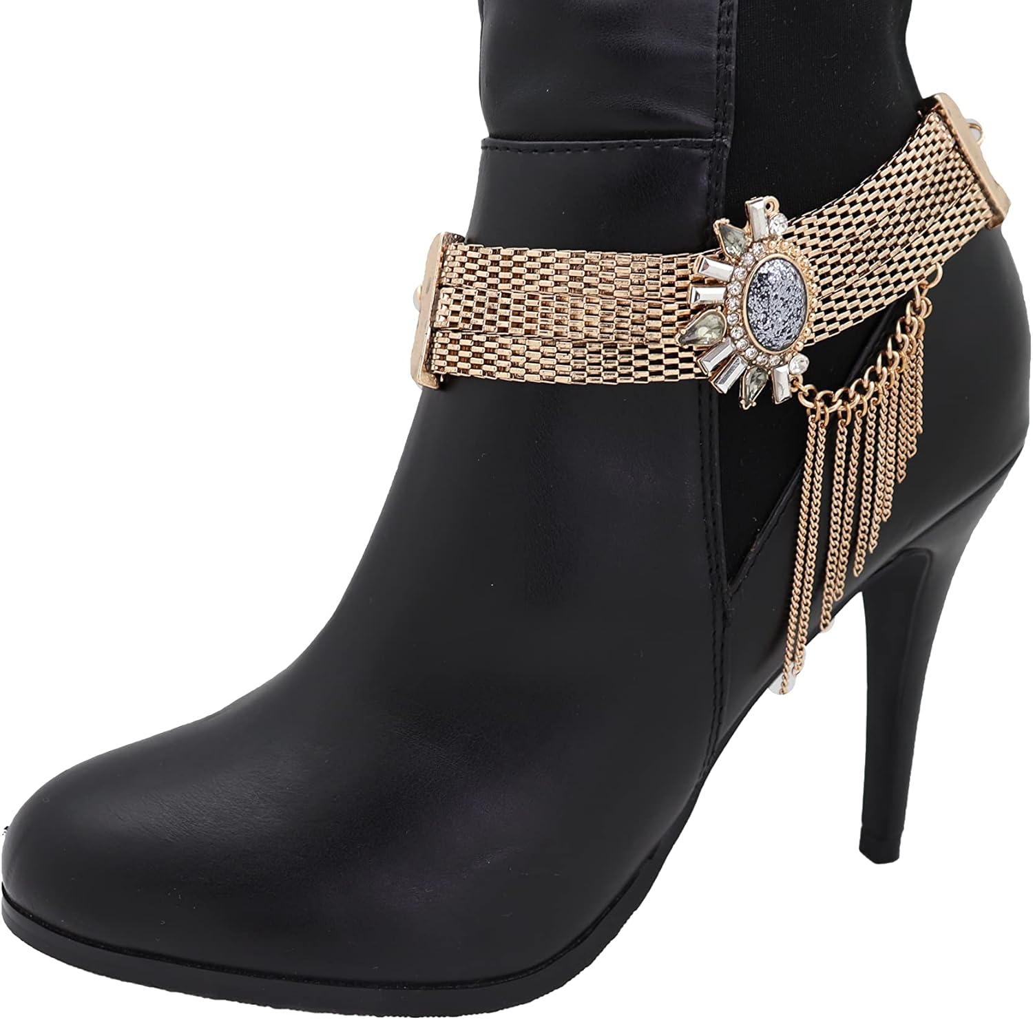 Women Western Fashion Jewelry Boot Chain Bracelet Gold Mesh Metal Sun Flower Bling Shoe Charm Side Tassel