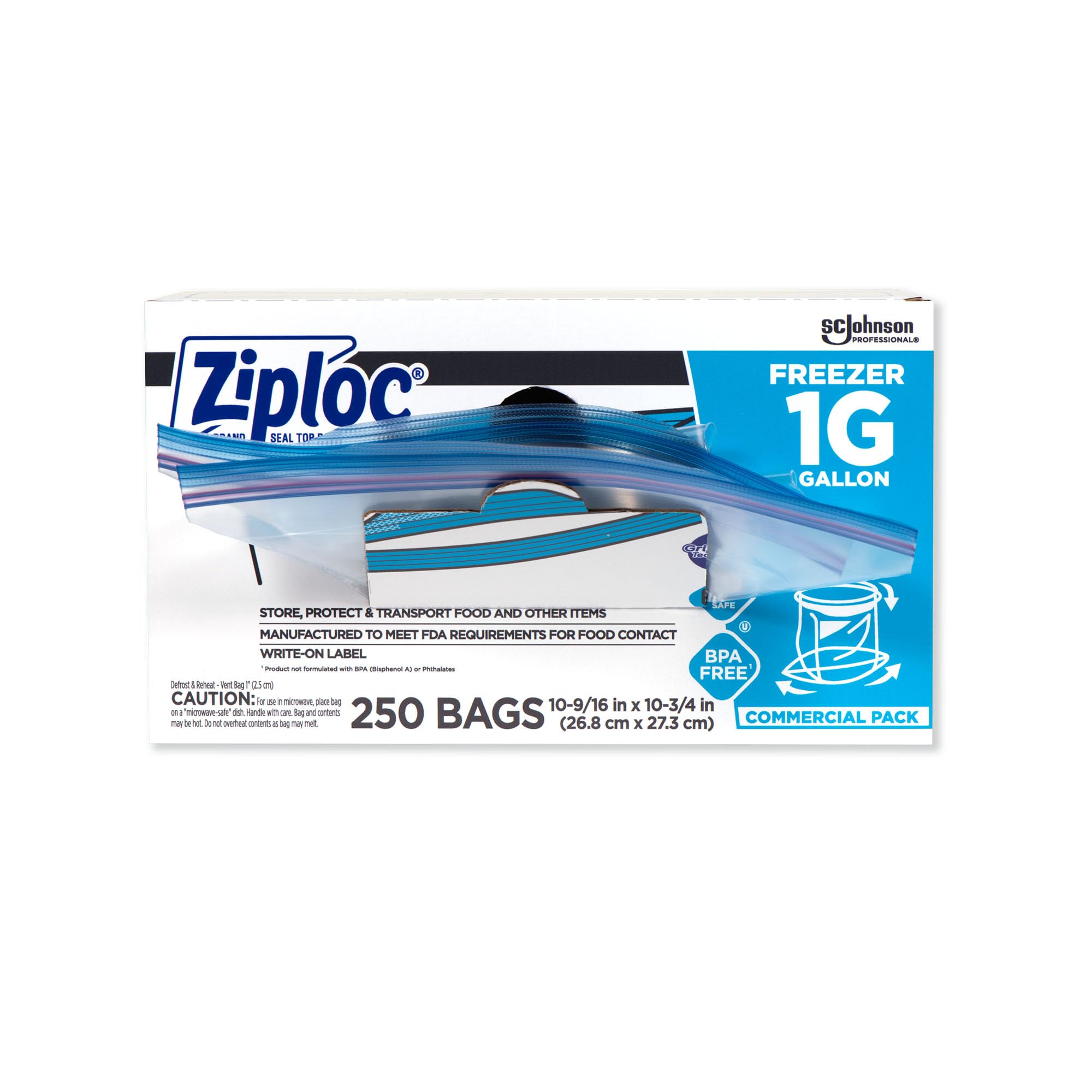 Amazon.com: SC Johnson Professional Ziploc Brand Food Storage Freezer Bags,  1 Gallon Freezer Bags, Ziploc Brand Bags, Commercial Pack, 250 Count Box,  for Professional Use Only : Everything Else