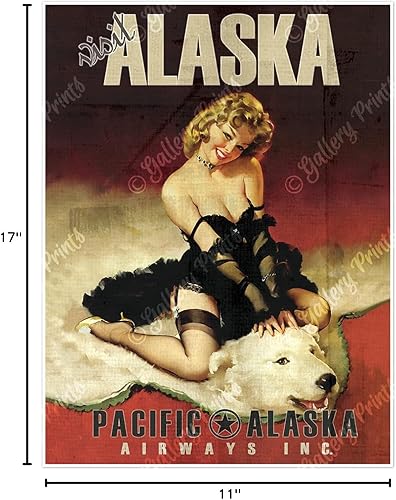 Miniatura 8 de Juego de cuatro (4) pósteres de viaje de estilo vintage de Pacific Alaska Airlines Pinup, cada uno mide 11 x 17 pulgadas (17.008 x 11.024 in)