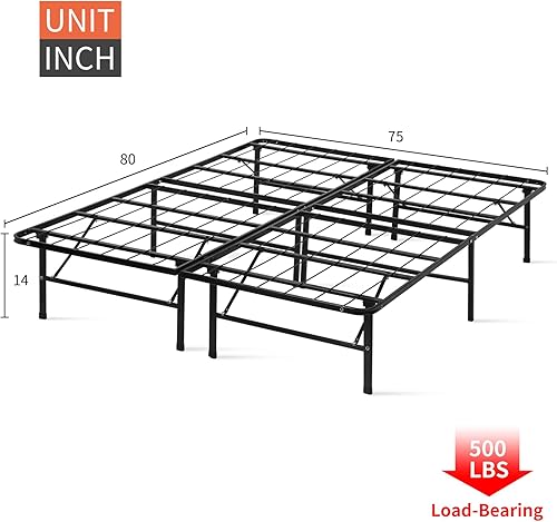 Miniatura 9 de BLKMTY Base de cama plegable de metal de tamaño individual, base de colchón con soporte de hasta 500 libras, no necesita somier, sin ruido, marco de