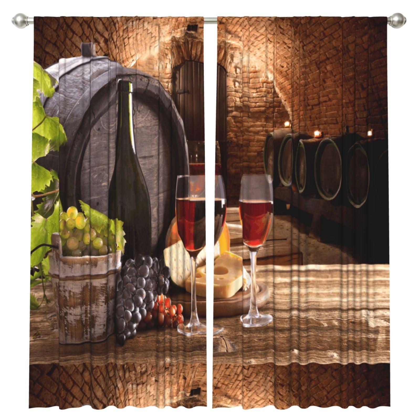 InOmak Red Wine Cellar Printed, 2 Panels Window Curtains 52 x 84 Inch Blackout Curtains for Living Room Bedroom