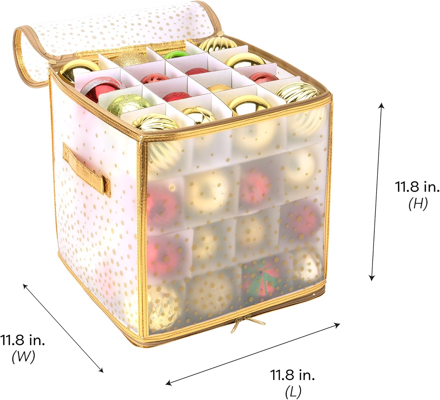 Simplify 64 Count Ornament Storage Box | Plastic | Decorative Organizer | Storage Bin | Gold | L12 x W12 x H12 (Pack of 2)
