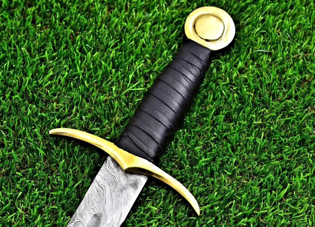 Empire - 38 Inch Handmade Damascus Steel Double Edge Sword with Leather Sheath - Long Sword - Hunting Sword