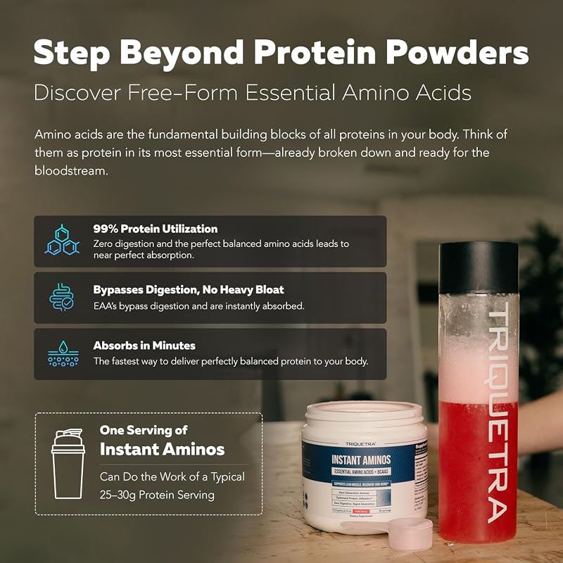 Instant Aminos - EAA+BCAA - 10 Essential Amino Acids Supplement - Rapid Absorption, Zero Digestion - Supports Lean Muscle, Recovery & Aging - 321% DIAAS Protein Score - Wild Berry (30 Servings) image 3