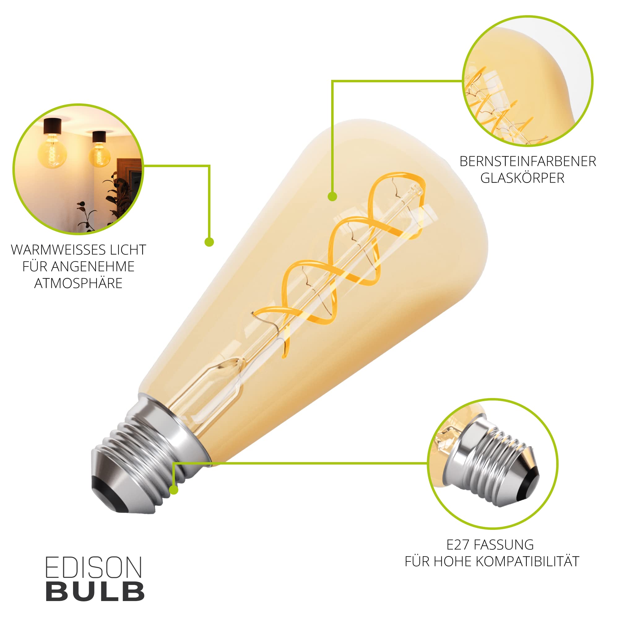 linovum 4 żarówki LED filamentowe E27 Edison kształt ściemniania ekstra ciepła biel 1700 K, ST64 Vintage Retro żarówka 3,5 W o wyglądzie bursztynu