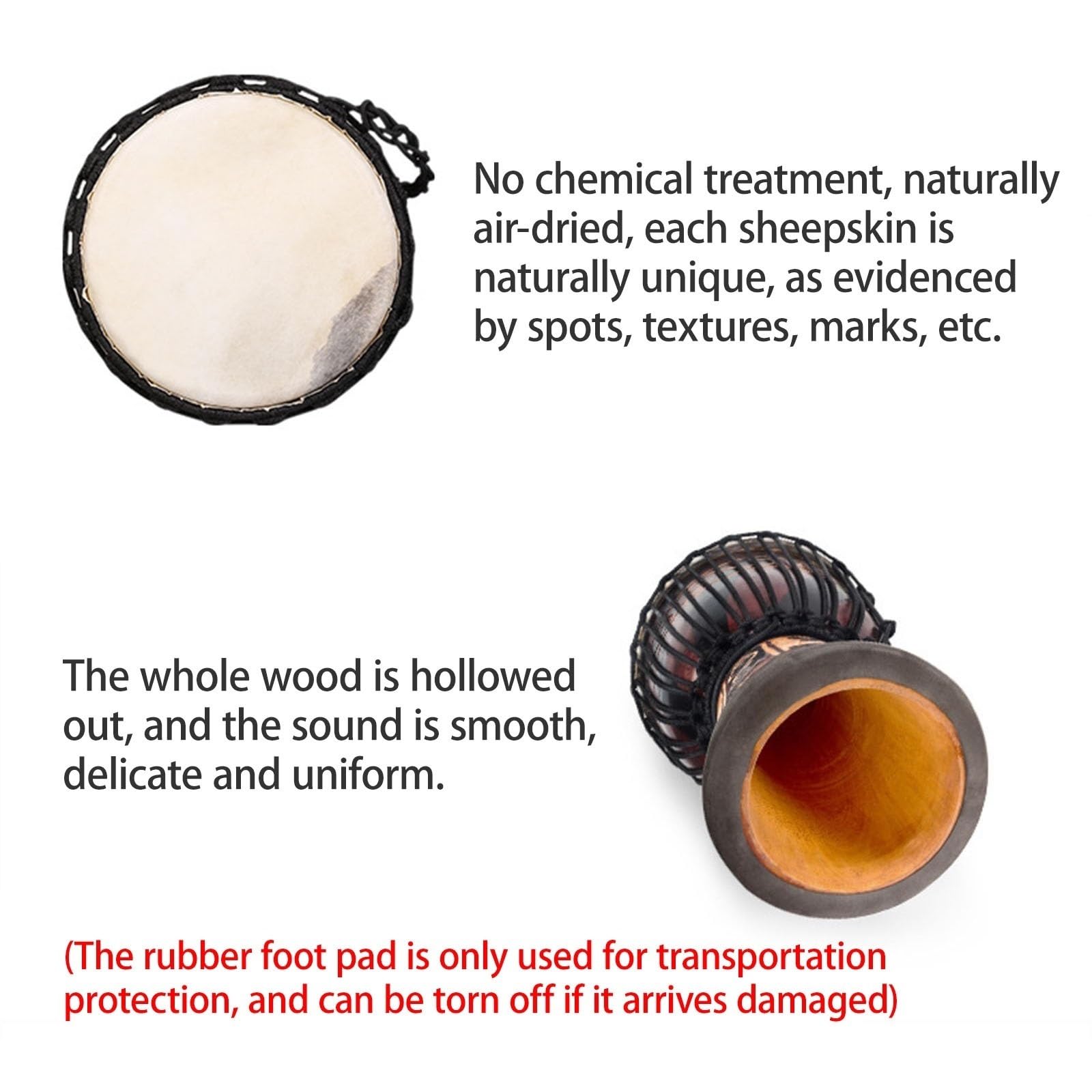 10/12 Pouces Djembe Tambour Fait à la Main Djembe Drum, Tête de Tambour en Peau de Chèvre Hand Drum pour Les Festivals de Musique, Réunions de Famille, Mariage(Professional 12-inch)