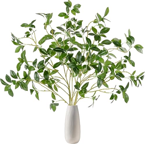 Miniatura 5 de Tuxiaobu Plantas artificiales de 28 pulgadas, tallos de banyan verdes, ramitas de ficus falsas, tallos largos para bodas, fiestas, arreglos