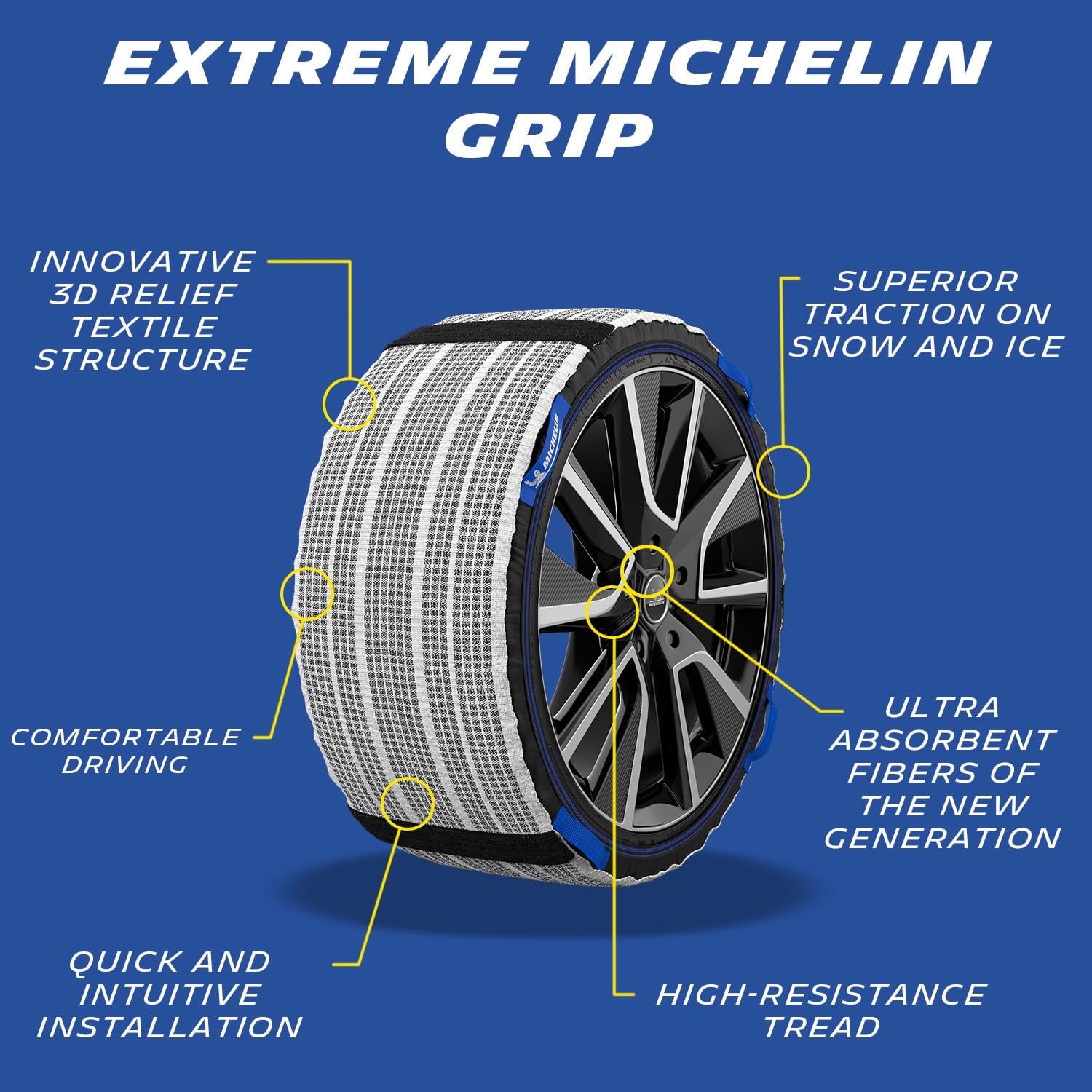 MICHELIN SOS GRIP XTREM skarpety śniegowe 3D X4 - łańcuchy tekstylne SUV sedan - technologia 3D chłonna - europejska certyfikacja samochodów elektrycznych