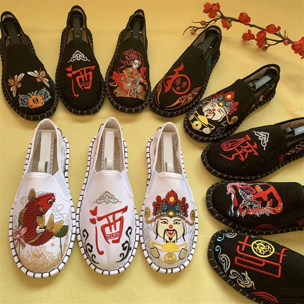 Scarpe Ricamate Scarpe Cinesi Kung Fu Tai Chi Scarpe Unisex Tradizionali Cinesi Della Vecchia Pechino Antiscivolo Traspirante Abbigliamento Quotidiano Slip On Scarpe Per Coppie ( Color : Black-01 , Si