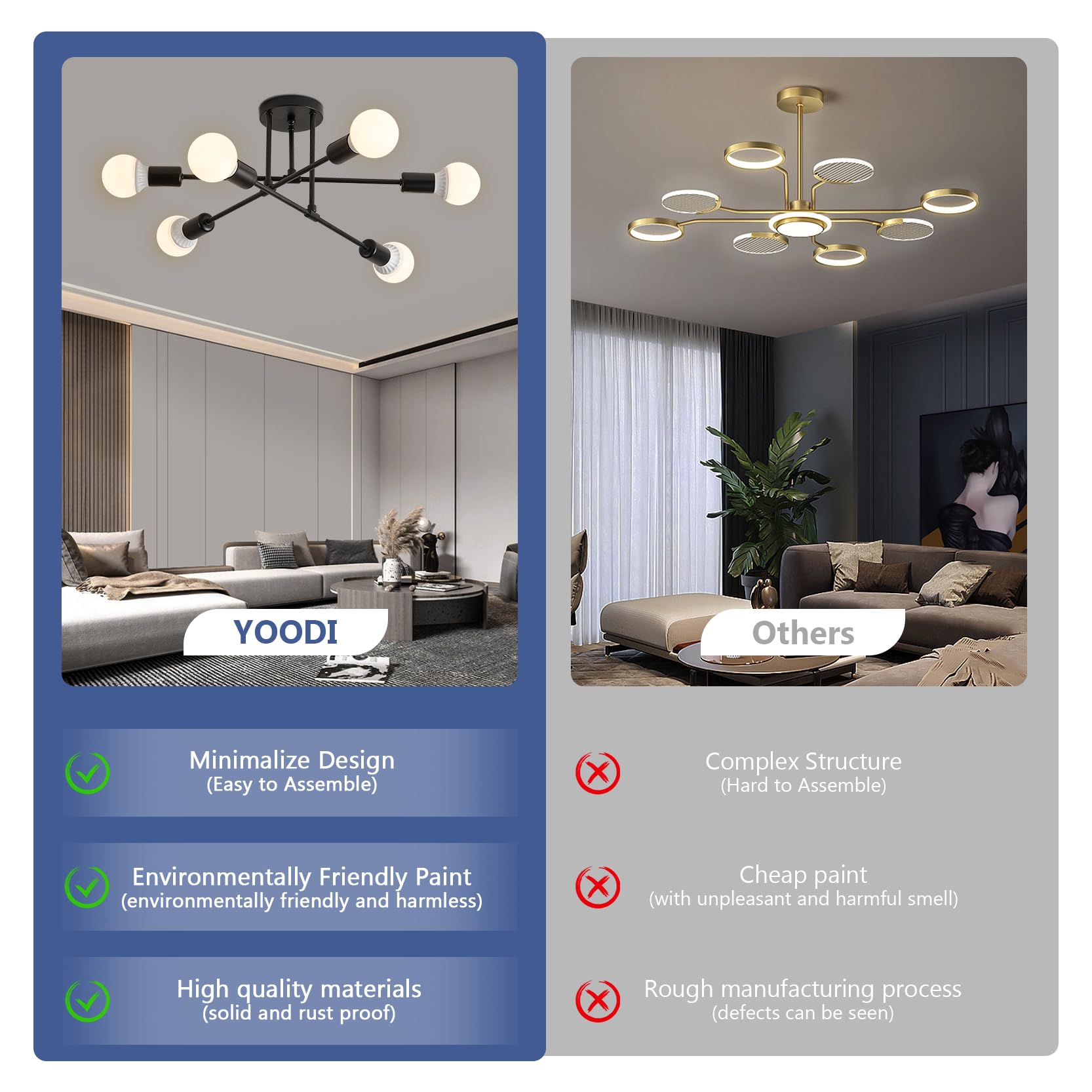 YOODI Lampadario Industriale, 6 Luci Plafoniera Sputnik Vintage, E27 Moderno Lampada da Soffitto in Ferro Nero per Camera da letto, Soggiorno, Sala da Pranzo, Diametro 52cm (Lampadina non inclusa)