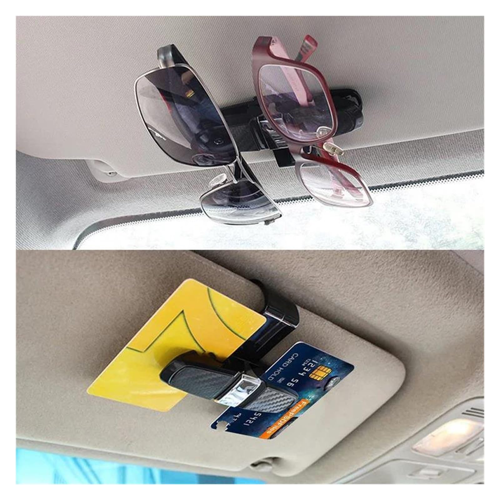 Portaocchiali Auto in Pelle Clip per Visiera Confezione da 2 occhiali da sole con visiera parasole per auto, con clip, accessori per interni auto(Silver)