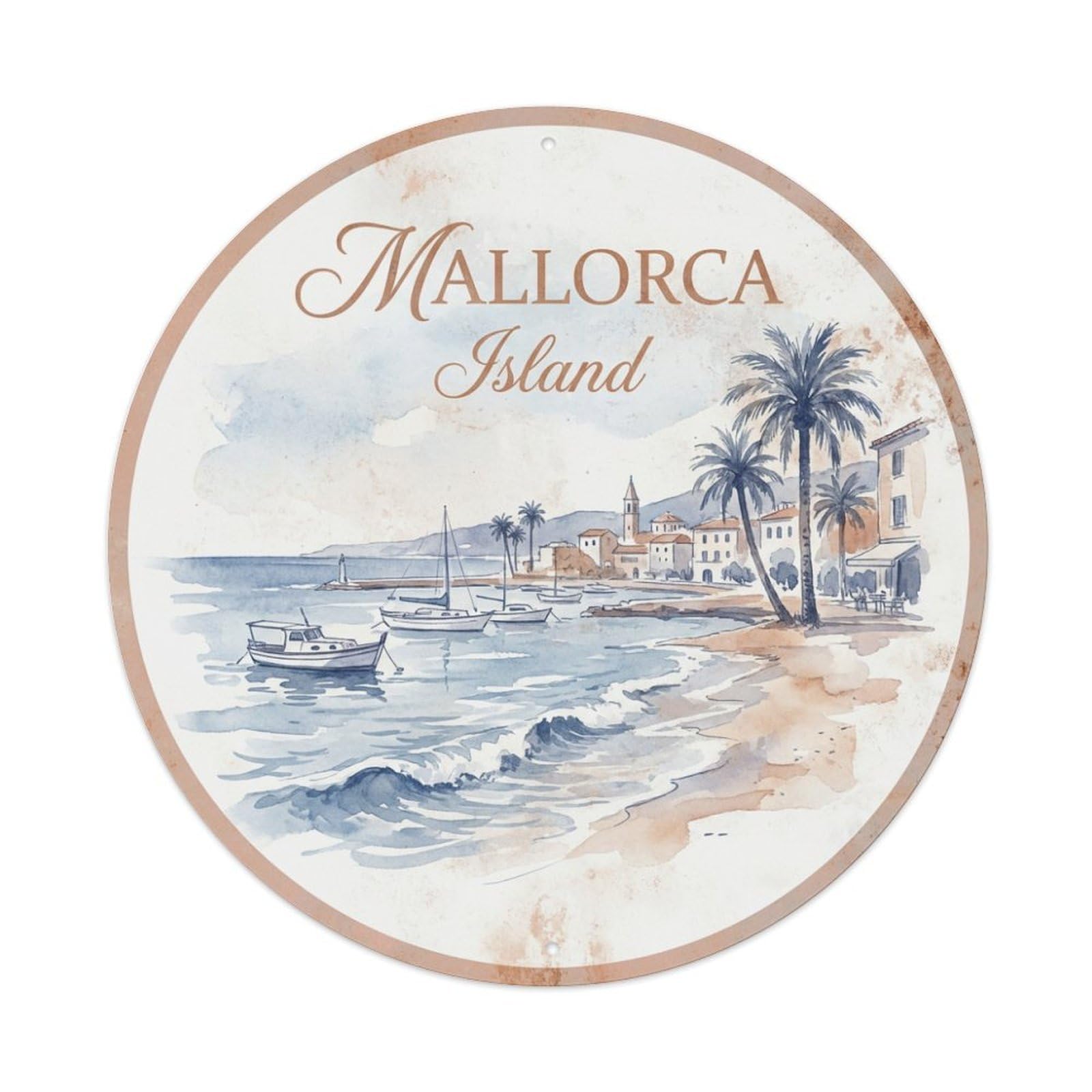 Tgrcjimh Style Metal Tin Sign Vintage Travel Mallorca Spain Indigo