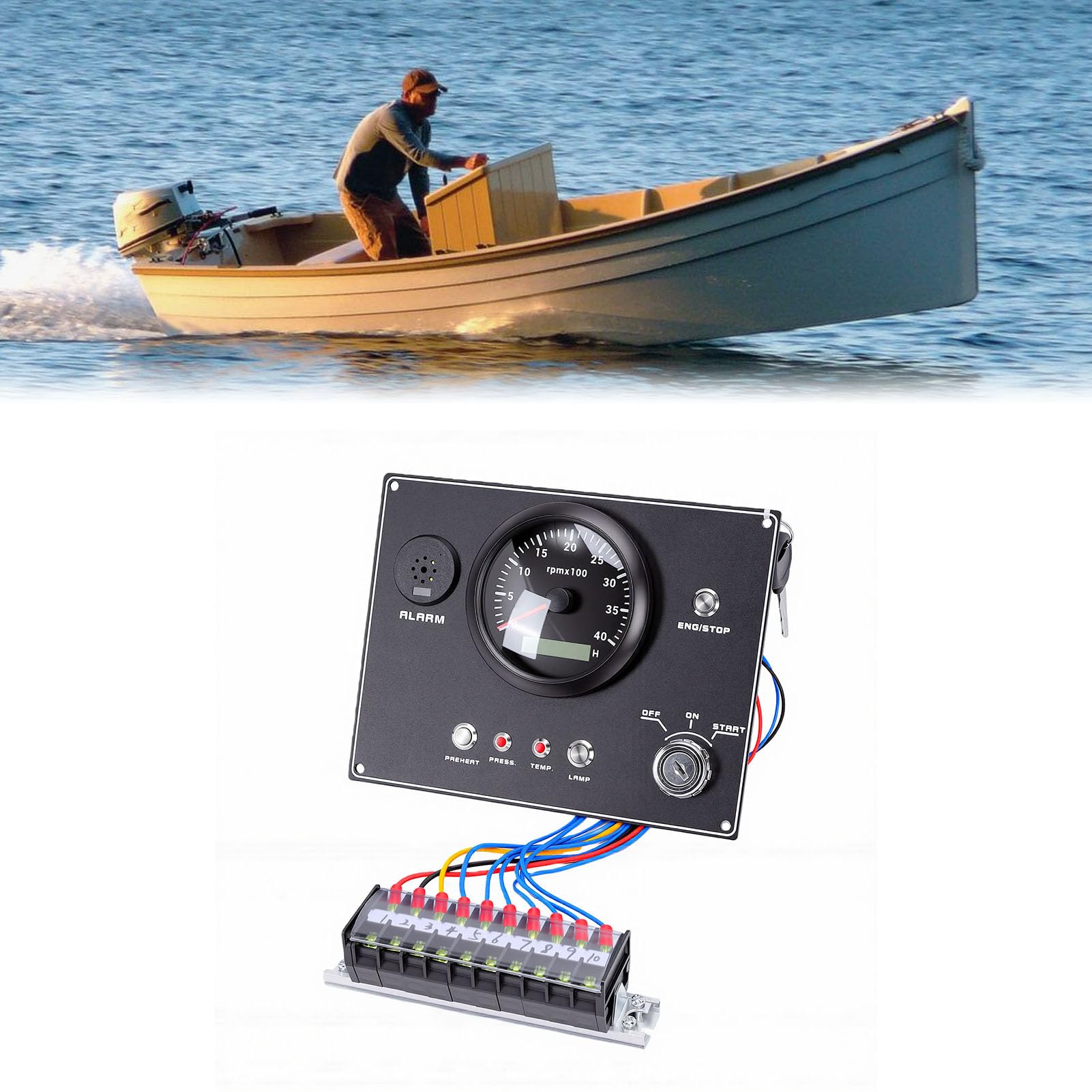 Medidor de RPM de Motor Marino Panel de Tacómetro de Aleación de Aluminio de 0 a 4000 RPM con Función de Alarma y Precalentamiento para Yates, Lanchas Rápidas y Monitoreo de Consola de Barco