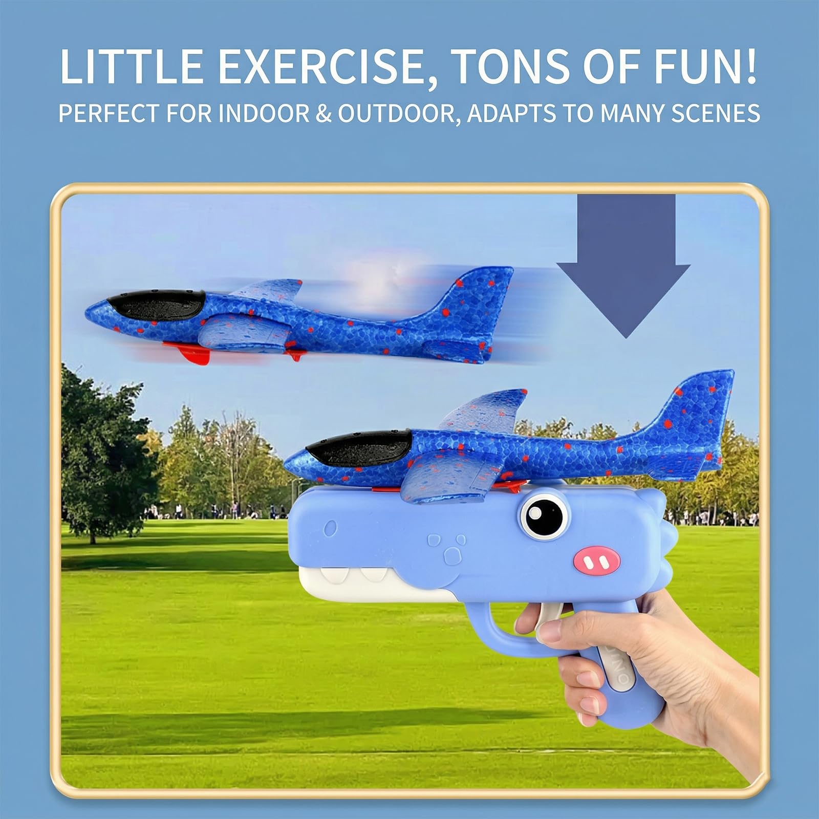 Dinosaur Airplane Launcher Toy, Foam Airplane Launcher with 8 Inch Foam Glider, Fun Plane Toy, Long Distance 33-59ft, Birthday Gift (Blue) — view 3