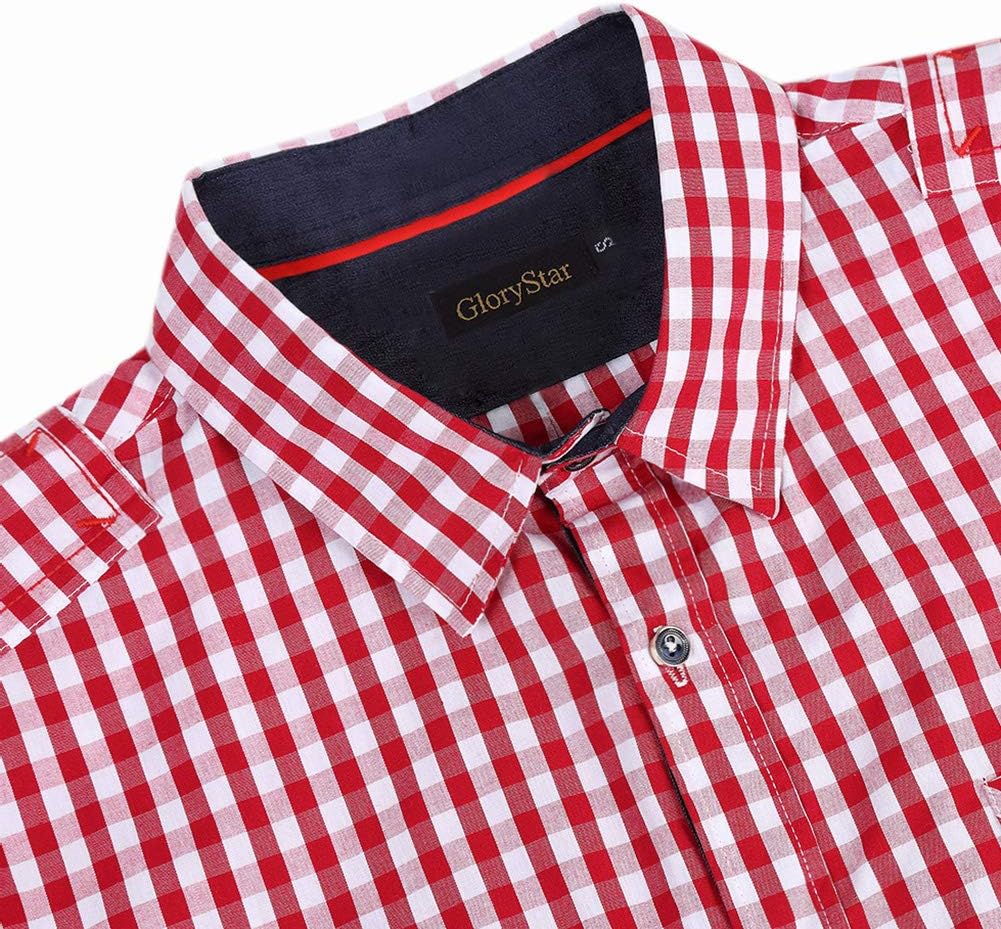GloryStar Men's German Bavarian Oktoberfest Button Down Dress Shirts Slim Fit Plaid Shirt for Lederhosen image 4