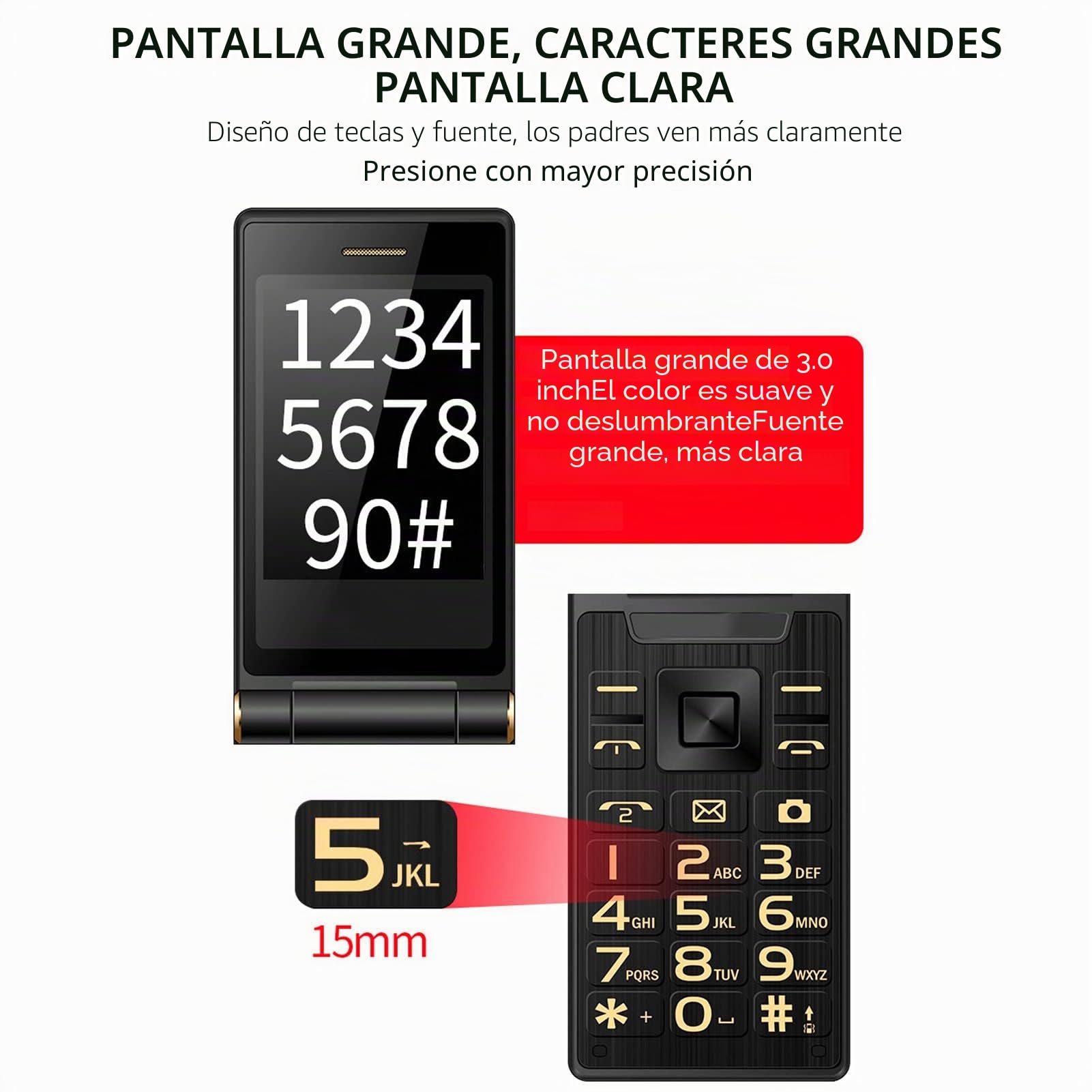 Teléfono Plegable para Personas Mayores, Teléfono Móvil con Botón Grande 2G con Pantalla de 2,8 Pulgadas, Manos Libres, Función SOS, Fuente Grande, Linterna LED Integrada Y Altavoces, Ranura para SIM