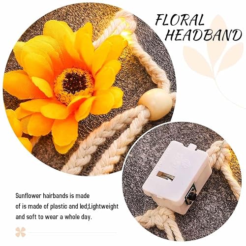 Miniatura 6 de GORTIN Diadema de girasol iluminada, corona de flores de margarita, accesorios para el cabello hippie bohemio para mujer