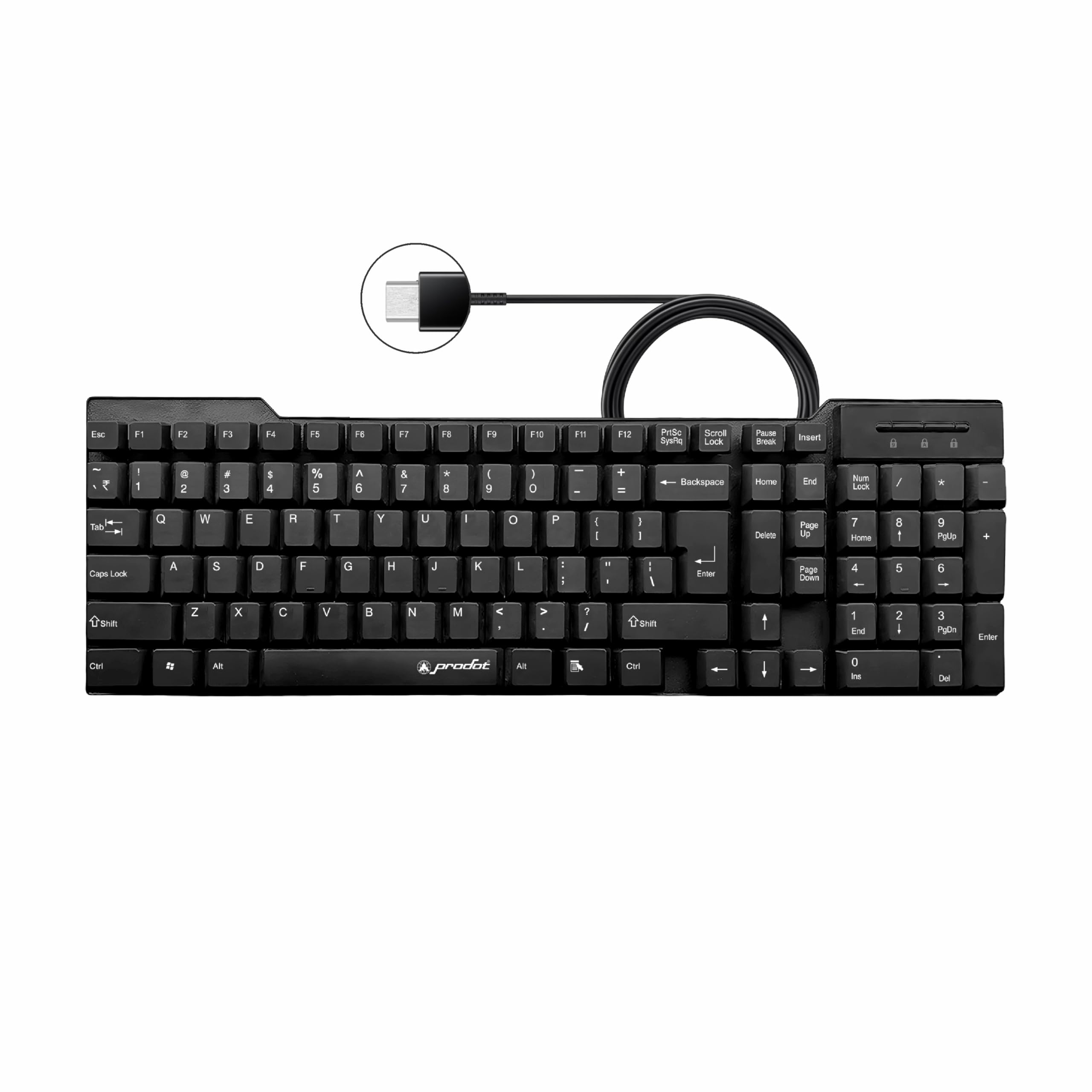 ProDot Alive Type-C Wired Keyboard Floated Key I Plug & Play Technology I 104 Keys I Rupees Key I Spill Resistant Design I Compatible with Windows, iOS, Linux, Laptop and Mobile with 1 Year Warranty-image-1