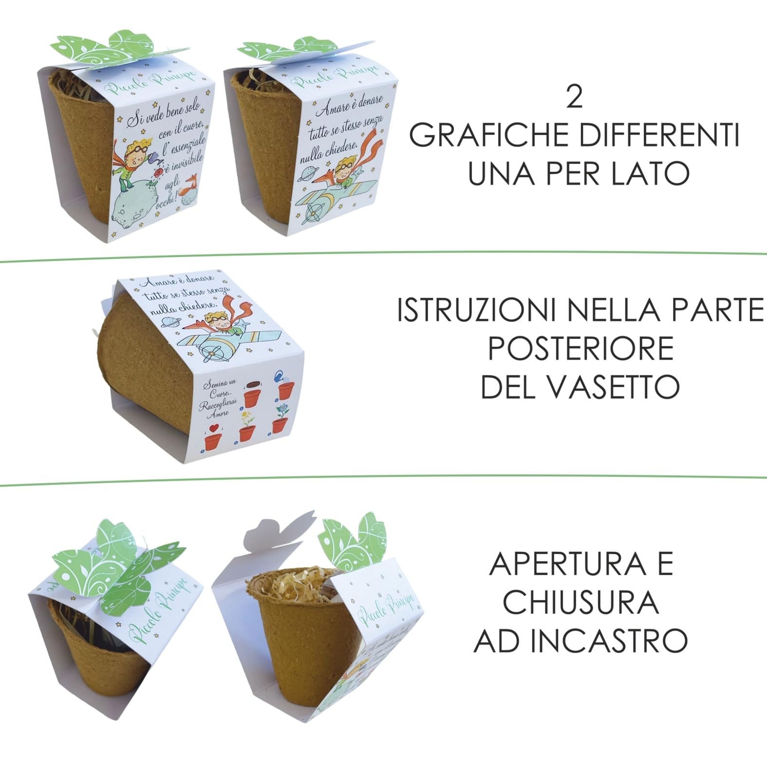 Regalami.shop12 Bomboniere Complete Eco-Sostenibili con Kit Fioritura Il Piccolo Principe - Set da 12 Pezzi per bomboniere Nascita, Battesimo, Comunione