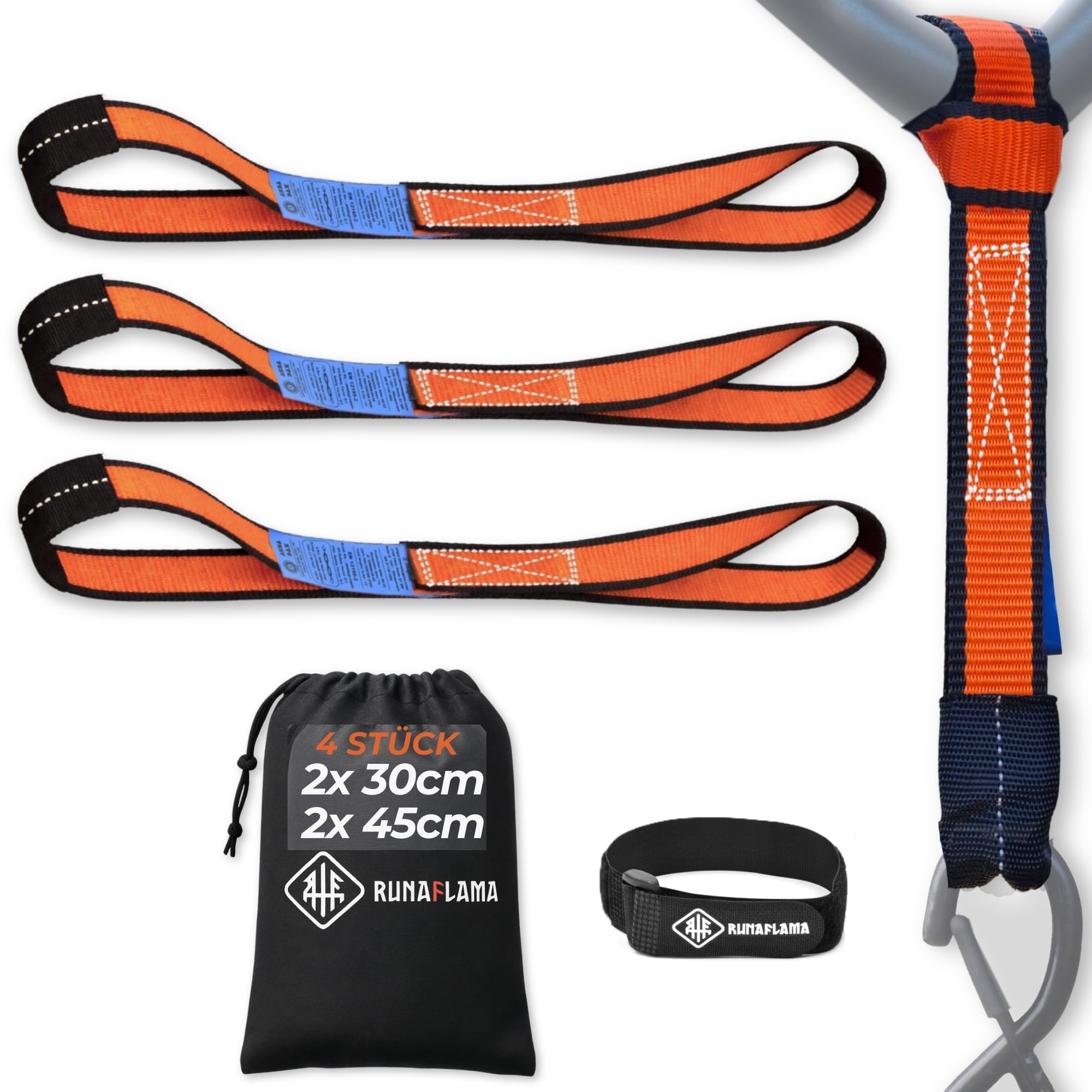 Motorrad Spanngurte 4er Set [2400 kg Bruchlast & EN 12195-2 geprüft] – Zurrschlaufen kurz für Lenker, Rahmen & Anhänger – Spanngurt Set inkl. Tasche & Klettband (Für sicheren Transport)