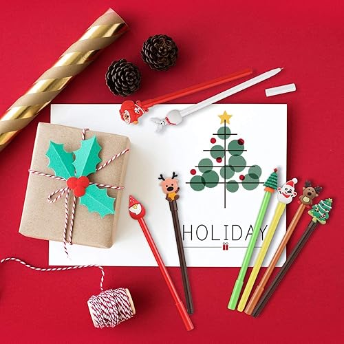 Miniatura 7 de Bolígrafo de tinta de gel de Navidad, tinta de gel negra para niños y niñas, suministros de oficina, 8 estilos, árbol de Navidad, muñeco de nieve,