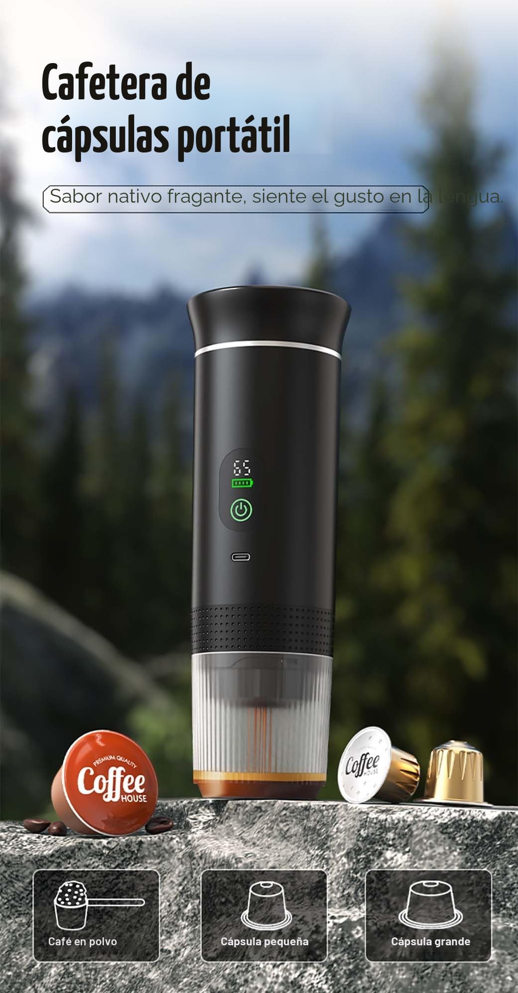 VHV - Cafetera portátil 3 en 1, recargable portátil de viaje, 12 V espresso Machine a Cafe para cápsula, café molido, para camping, viajes, oficina, coche, casa (negro)