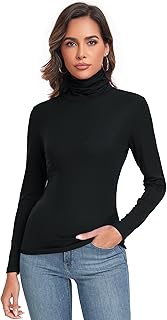 Women's Long Sleeve Casual Lightweight Turtleneck Top Slim Fit Thermal A...