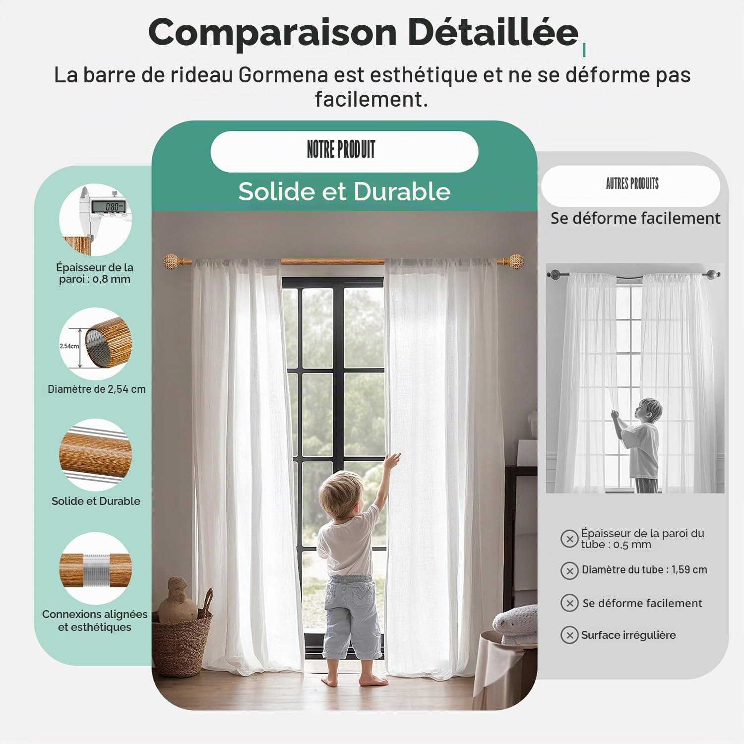 Tringle à Rideau Extensible Aspect Bois 80-365 cm, ø25 mm MéTal | Fixation Murale Style BohèMe Avec Embouts à Motifs De Feuilles Supports Inclus Haute RéSistance Pour FenêTre Salon Et Chambre
